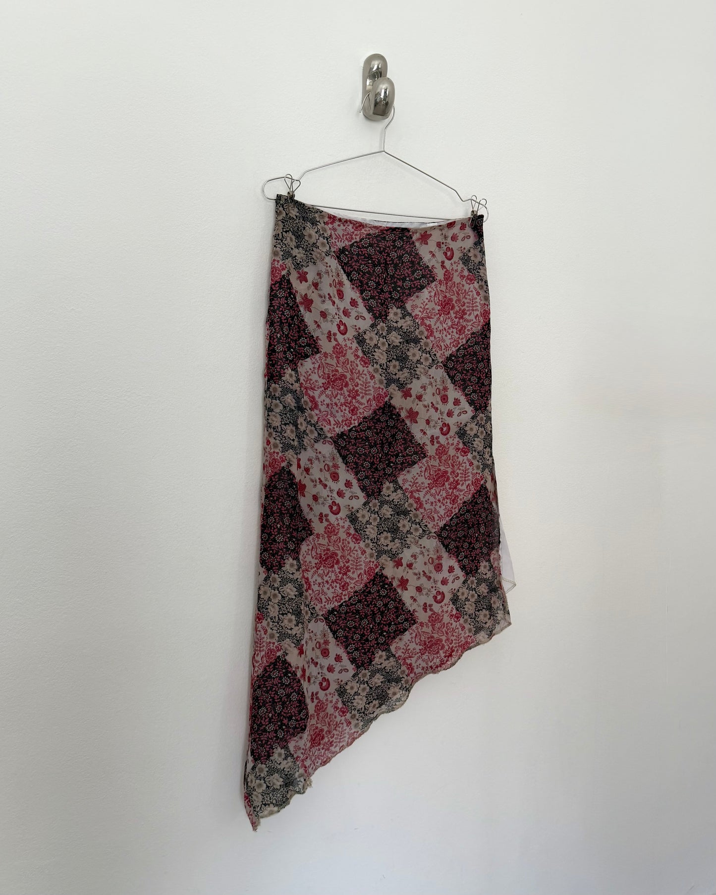 Asymmetric printed midi skirt