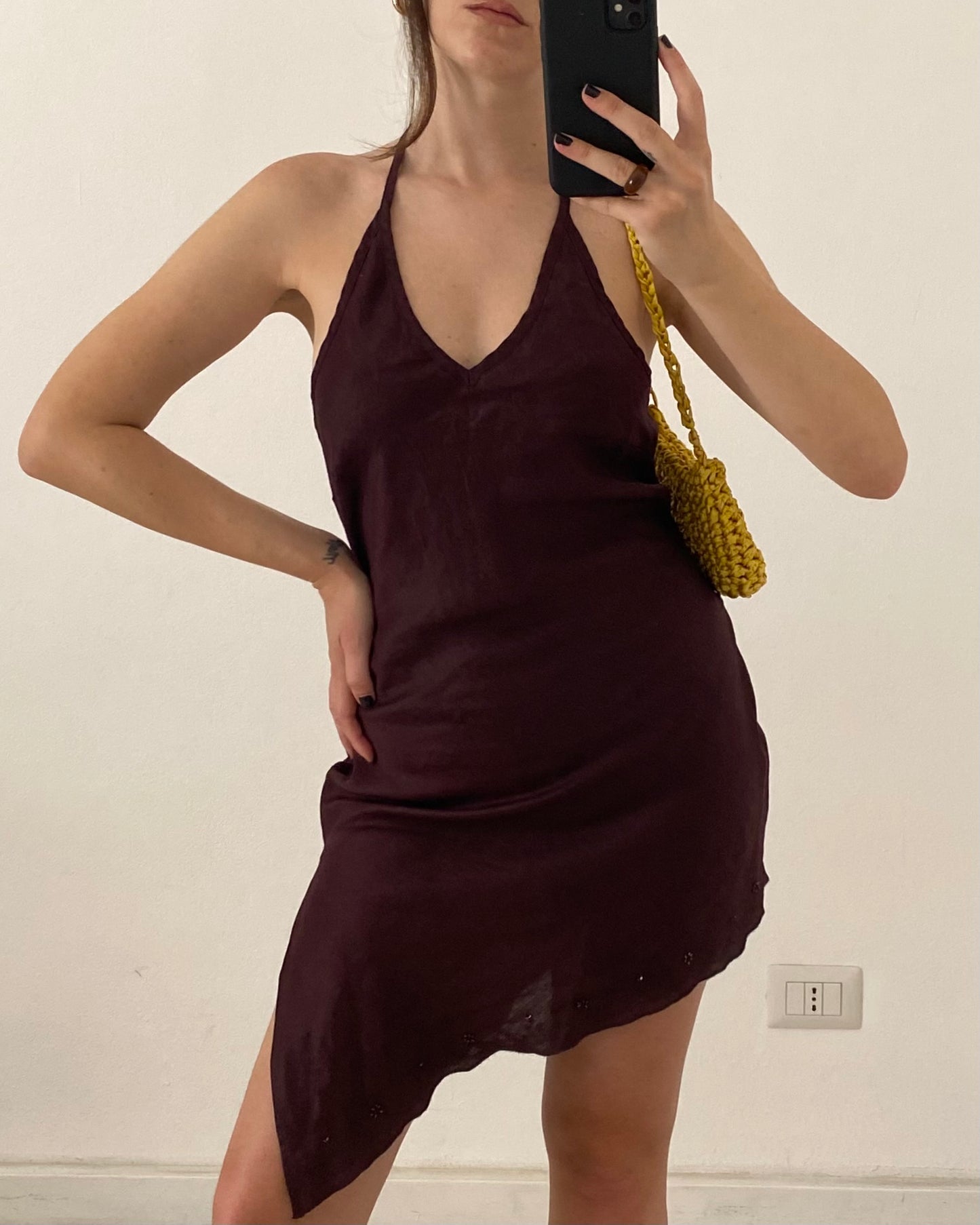 Brown asymmetric ramie dress