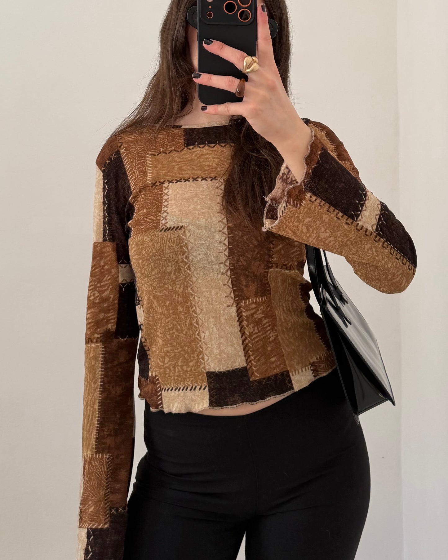 Patchwork micro mesh top