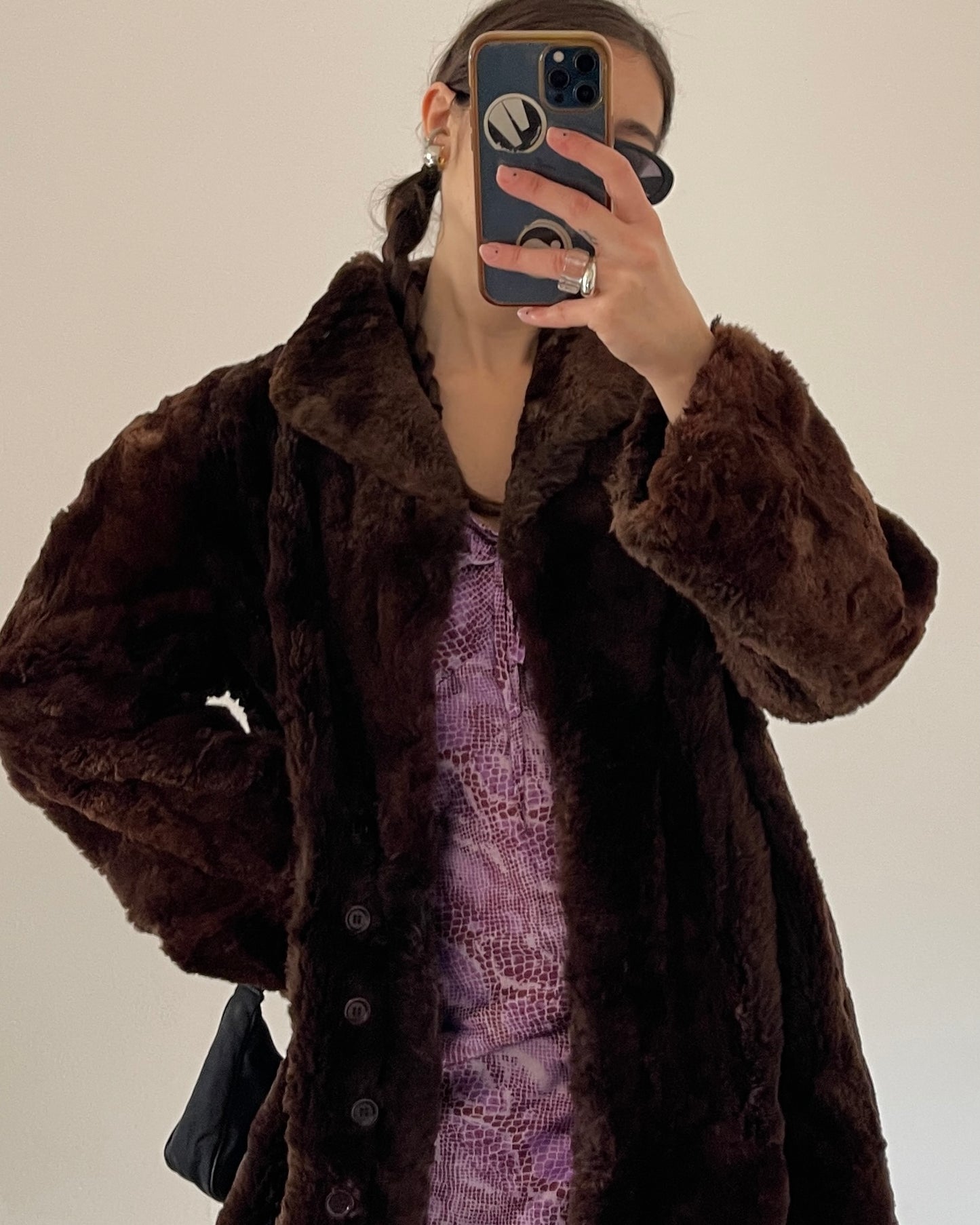 Brown long faux fur coat