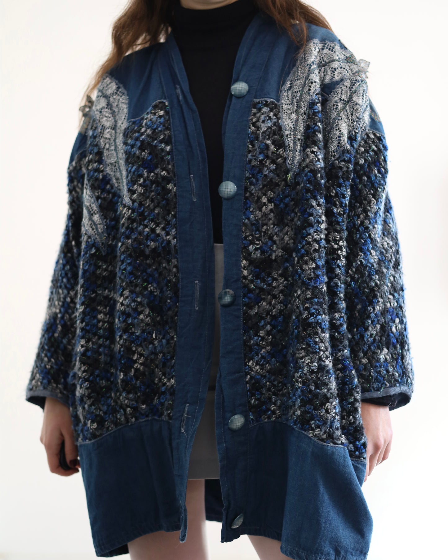 Lurex&denim cardigan