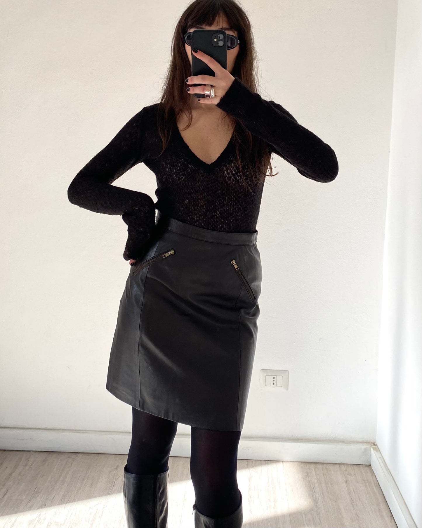 Brown leather skirt