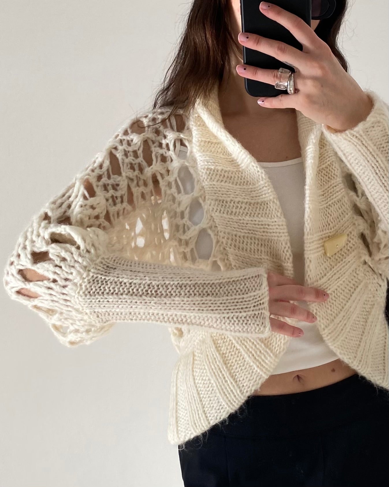 Openwork chunky wool cardigan