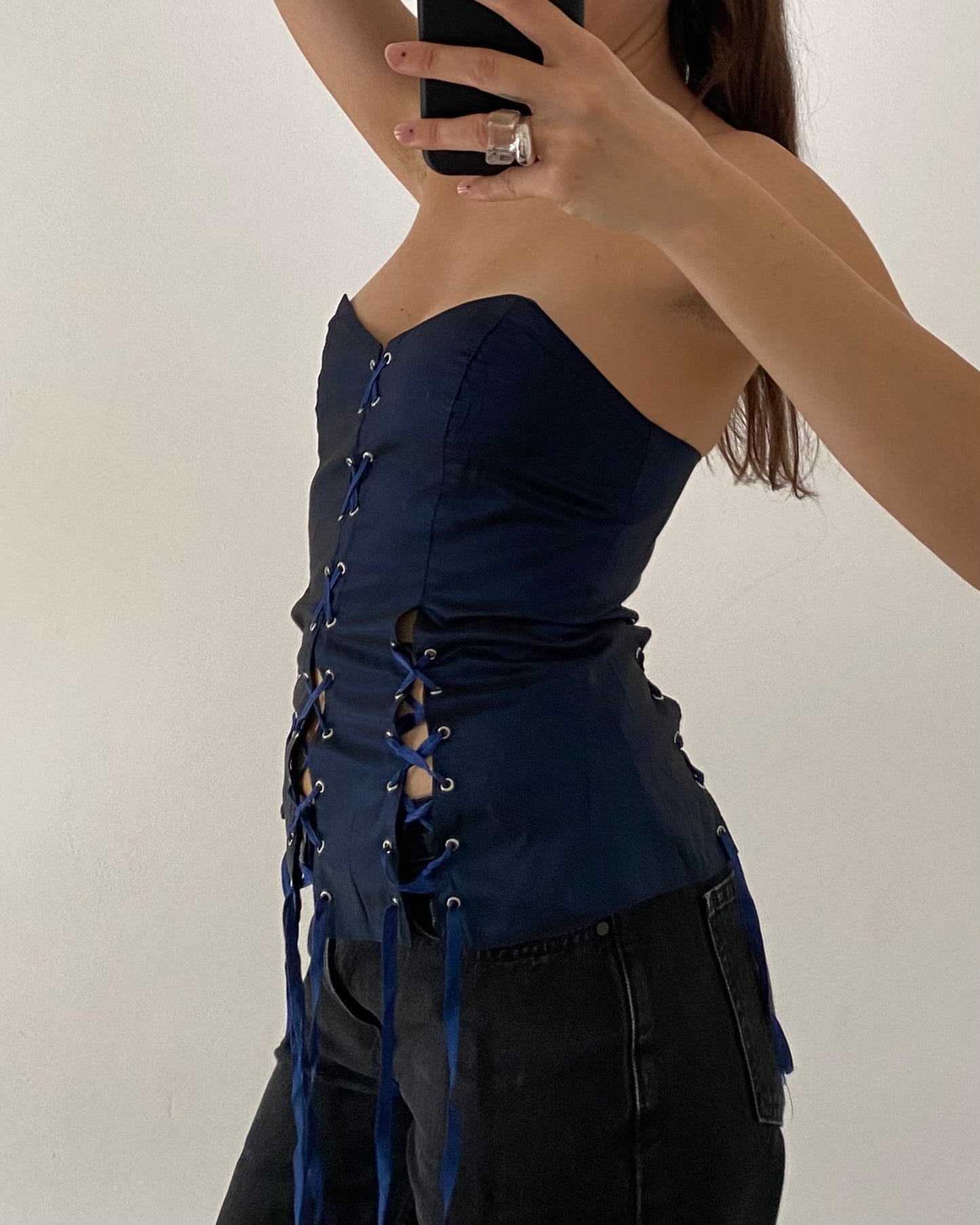 Midnight blue lace up corset