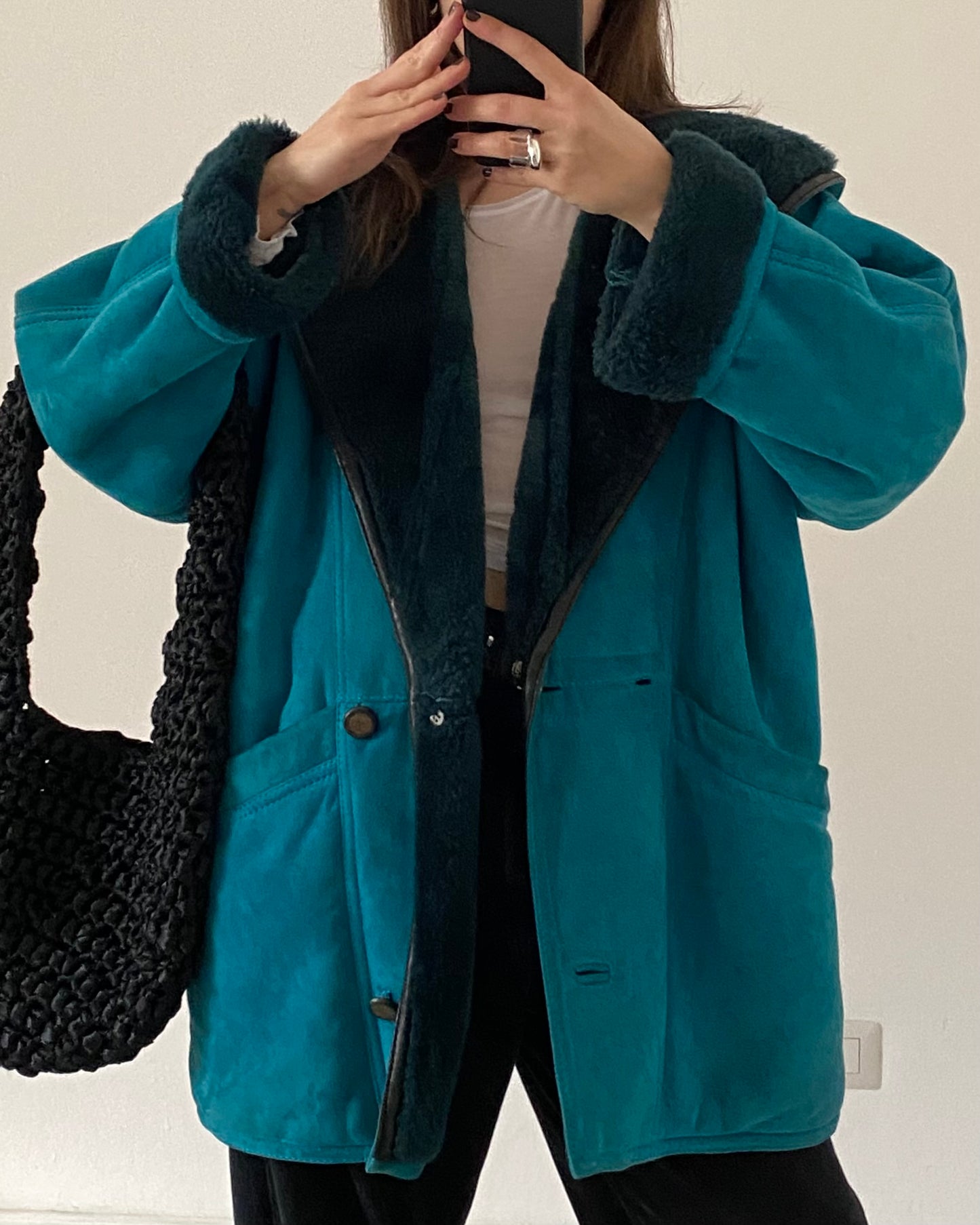 Teal shearling coat