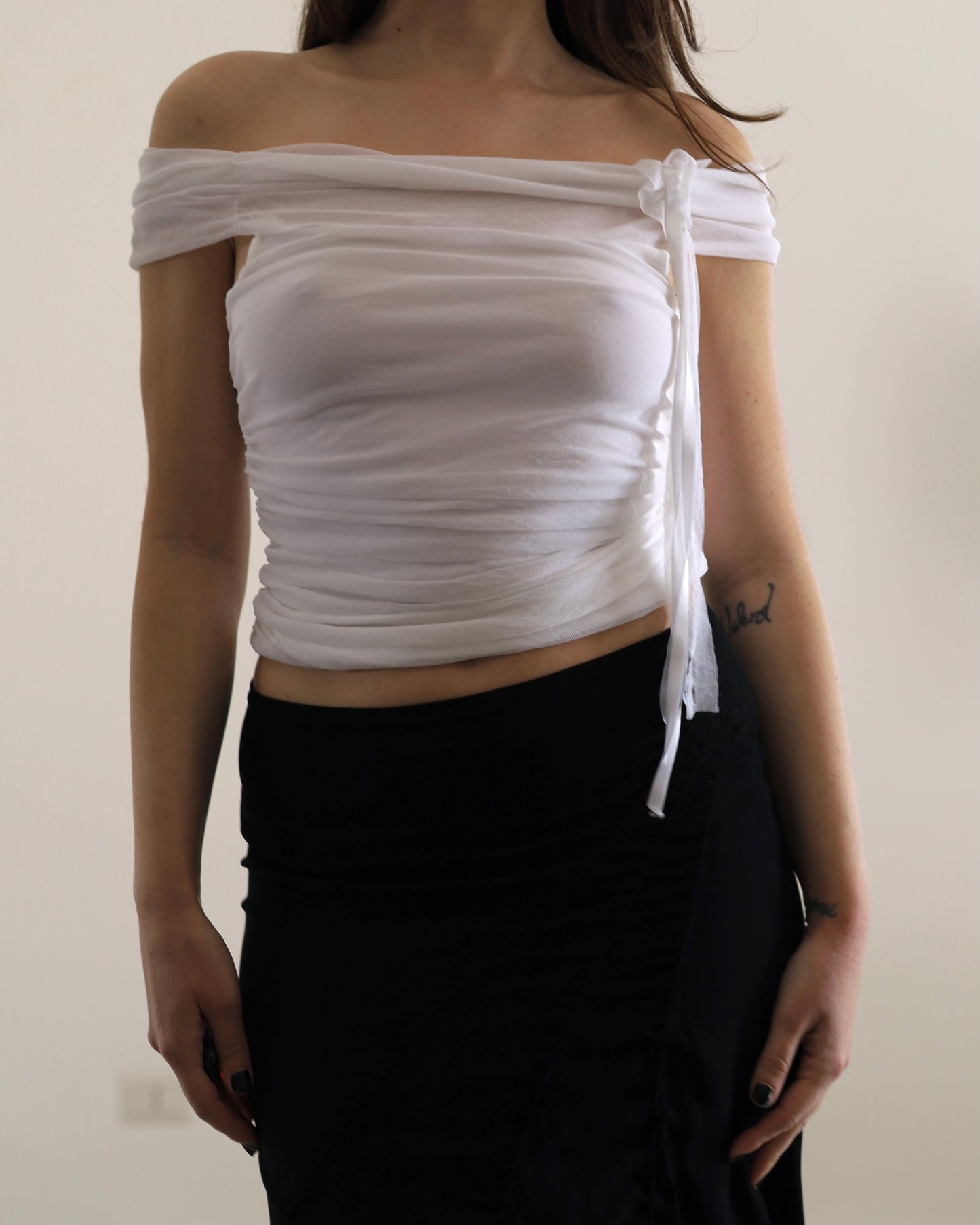 Micro tulle ruched top