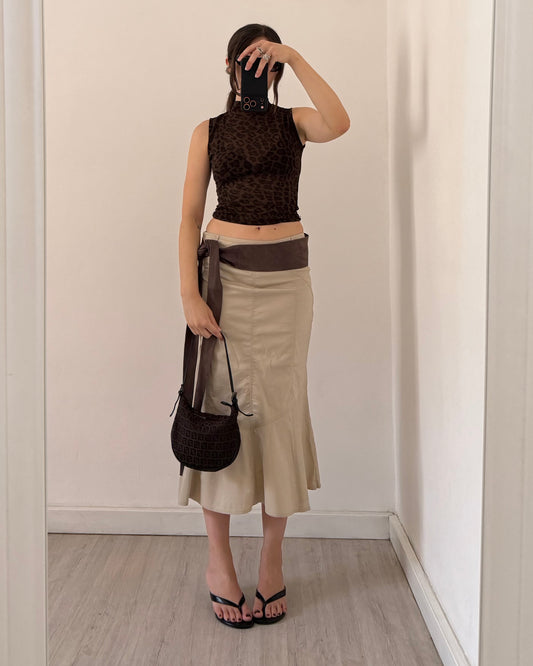 Beige cotton midi skirt