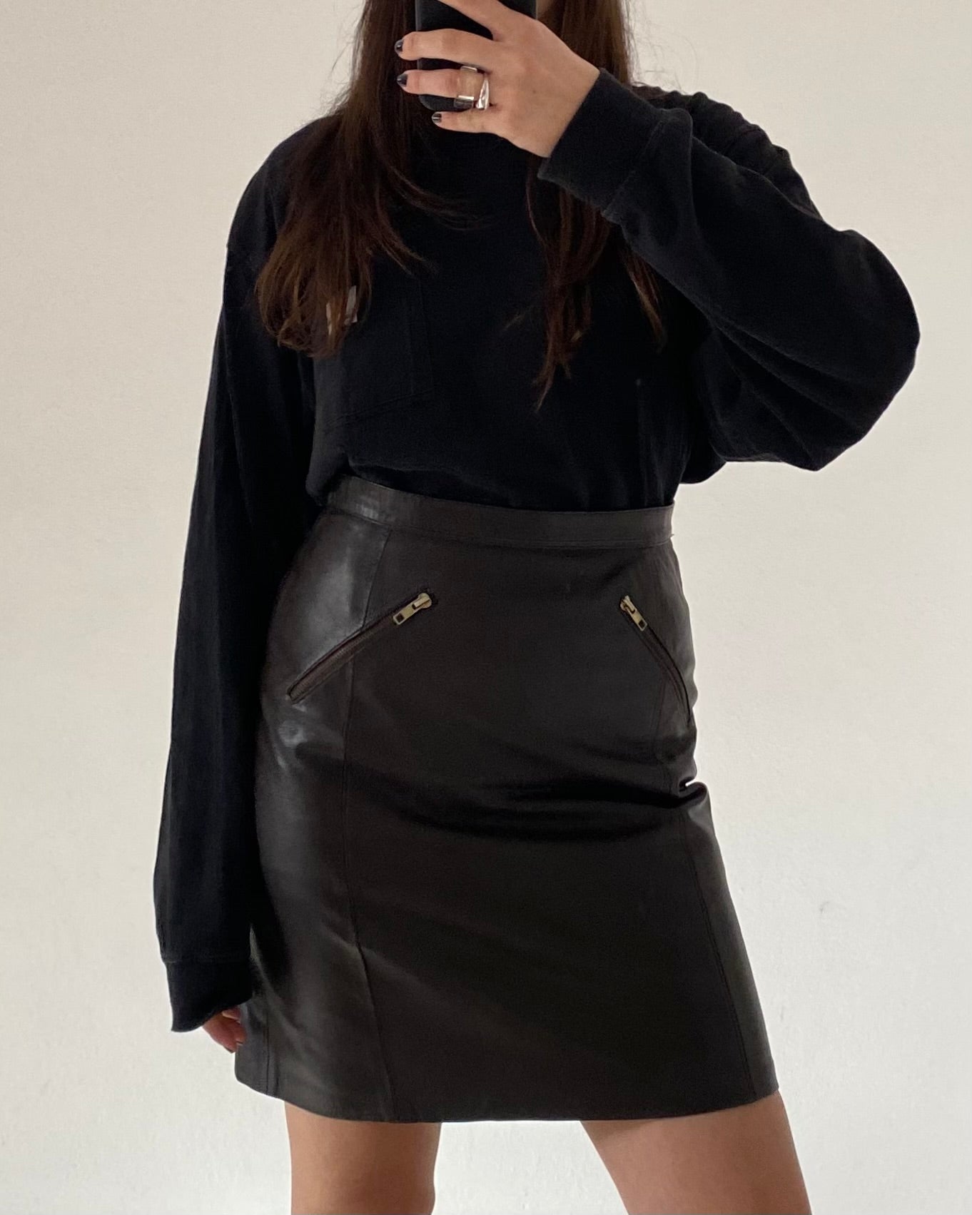 Brown leather skirt