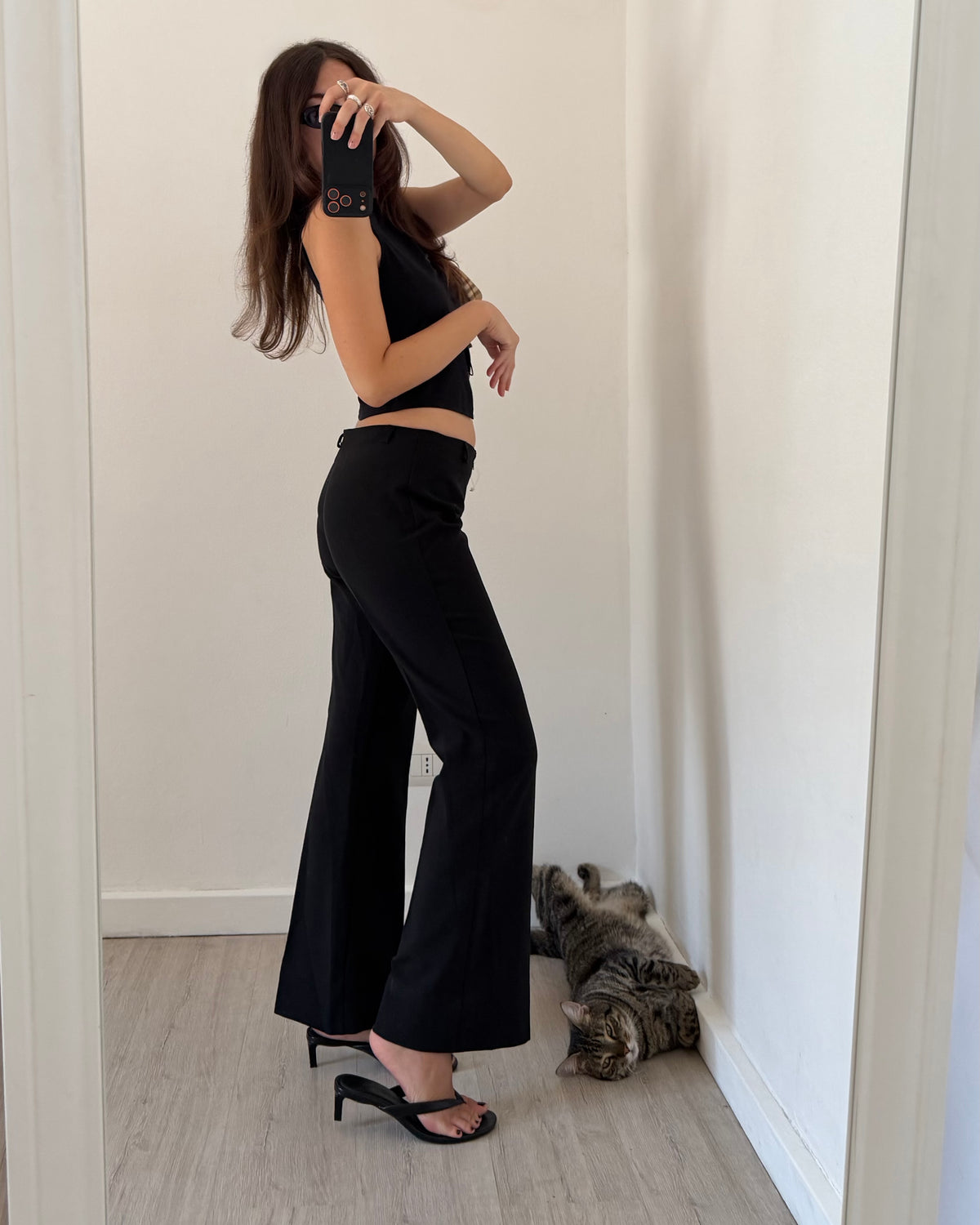 Minimal black kickflare trousers