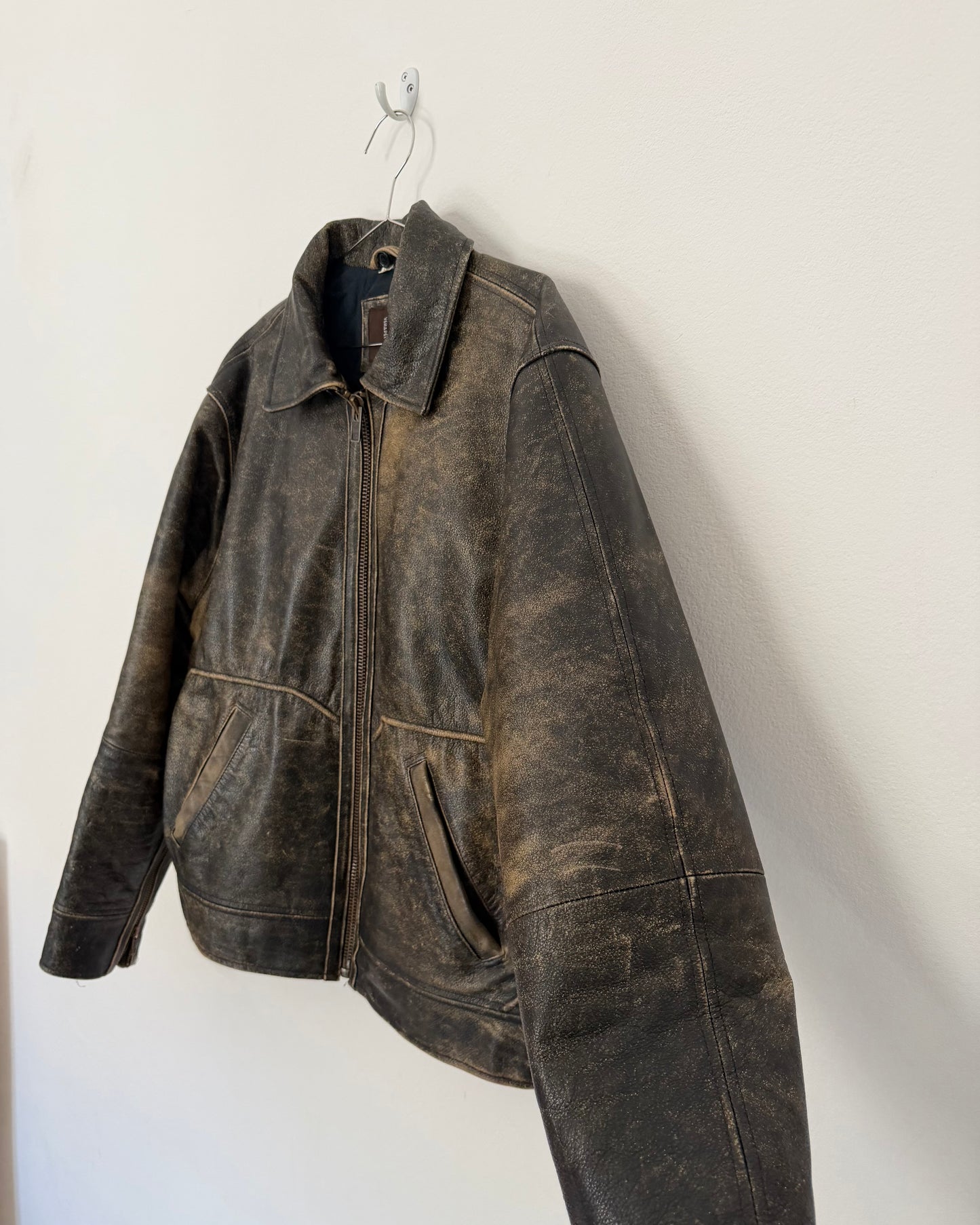 Brown distressed leather jacket