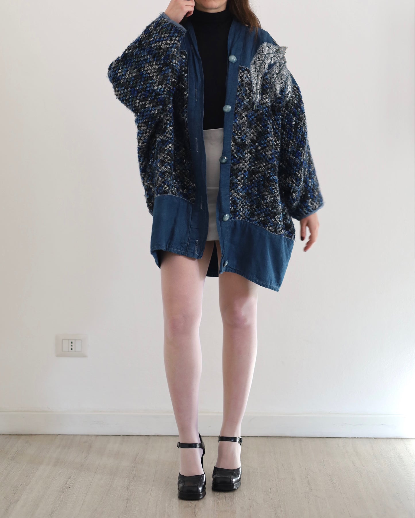 Lurex&denim cardigan