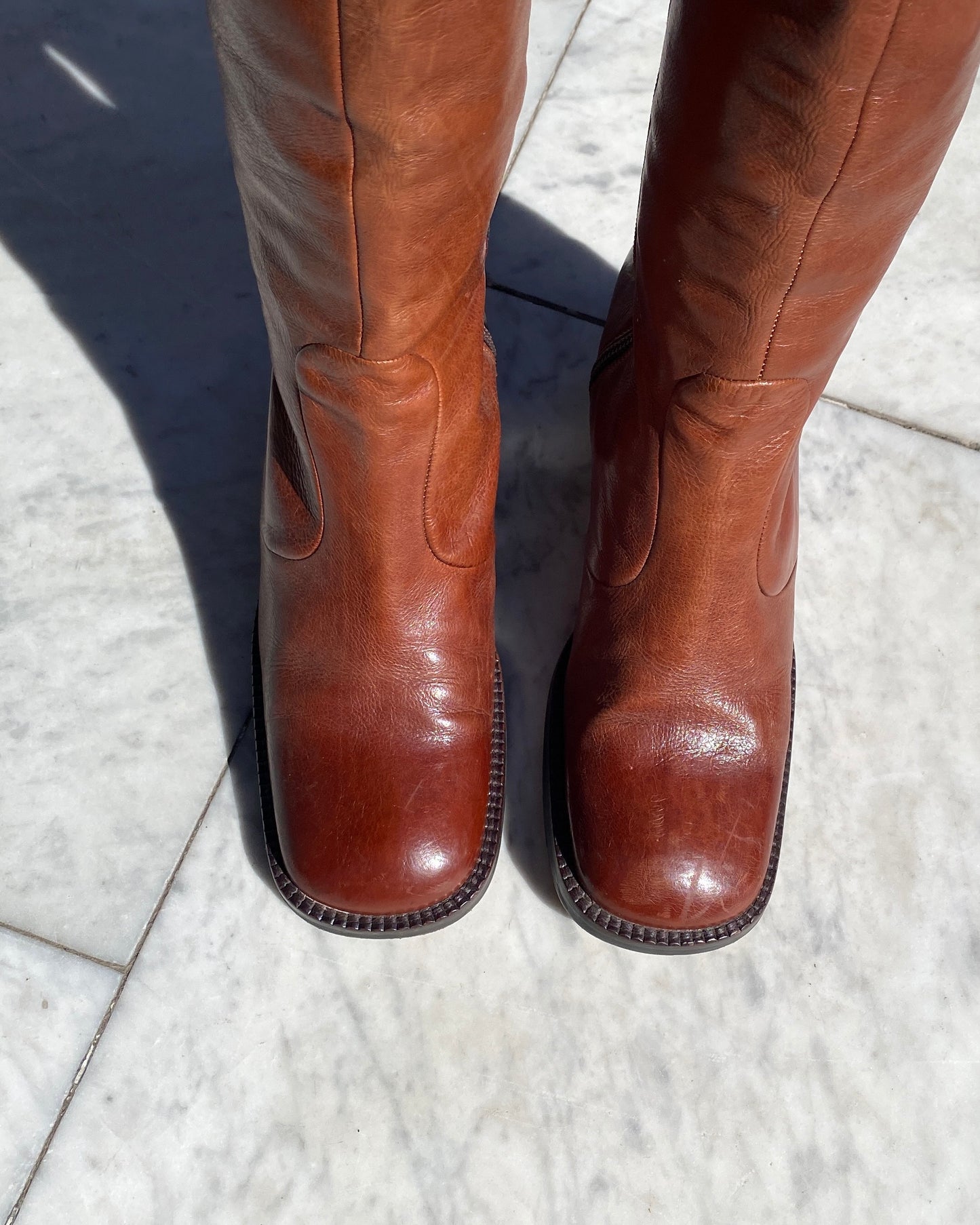 Square toe leather boots