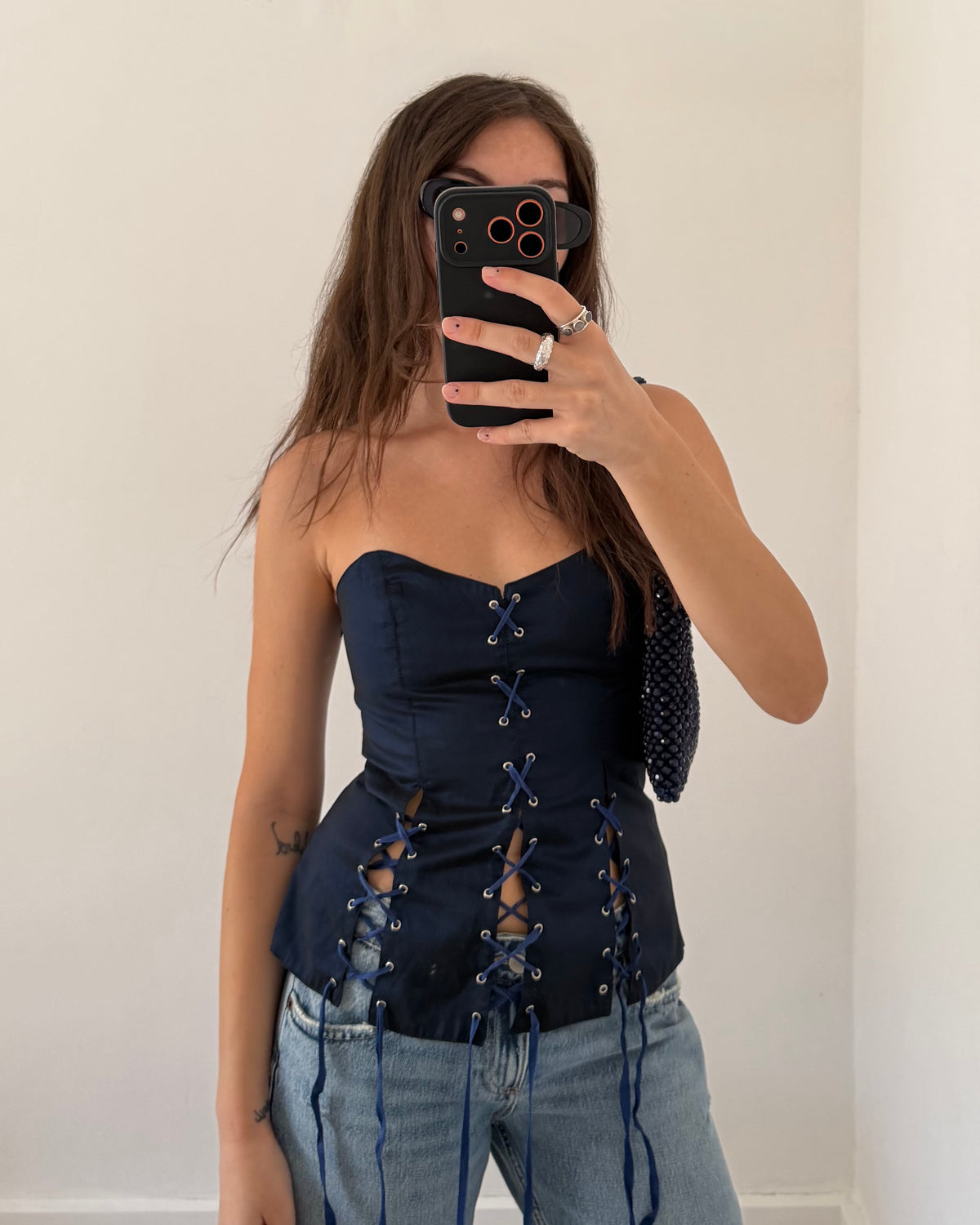 Lace up corset top with ribbons