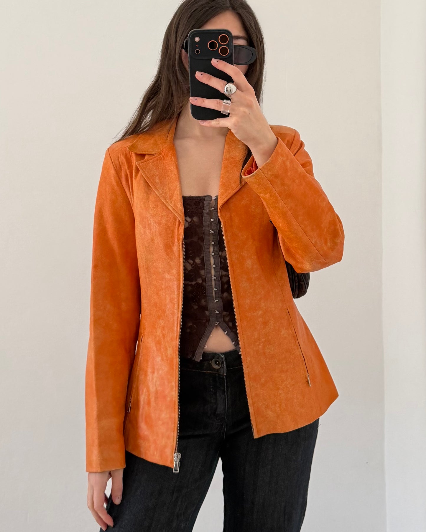 00s orange leather jacket
