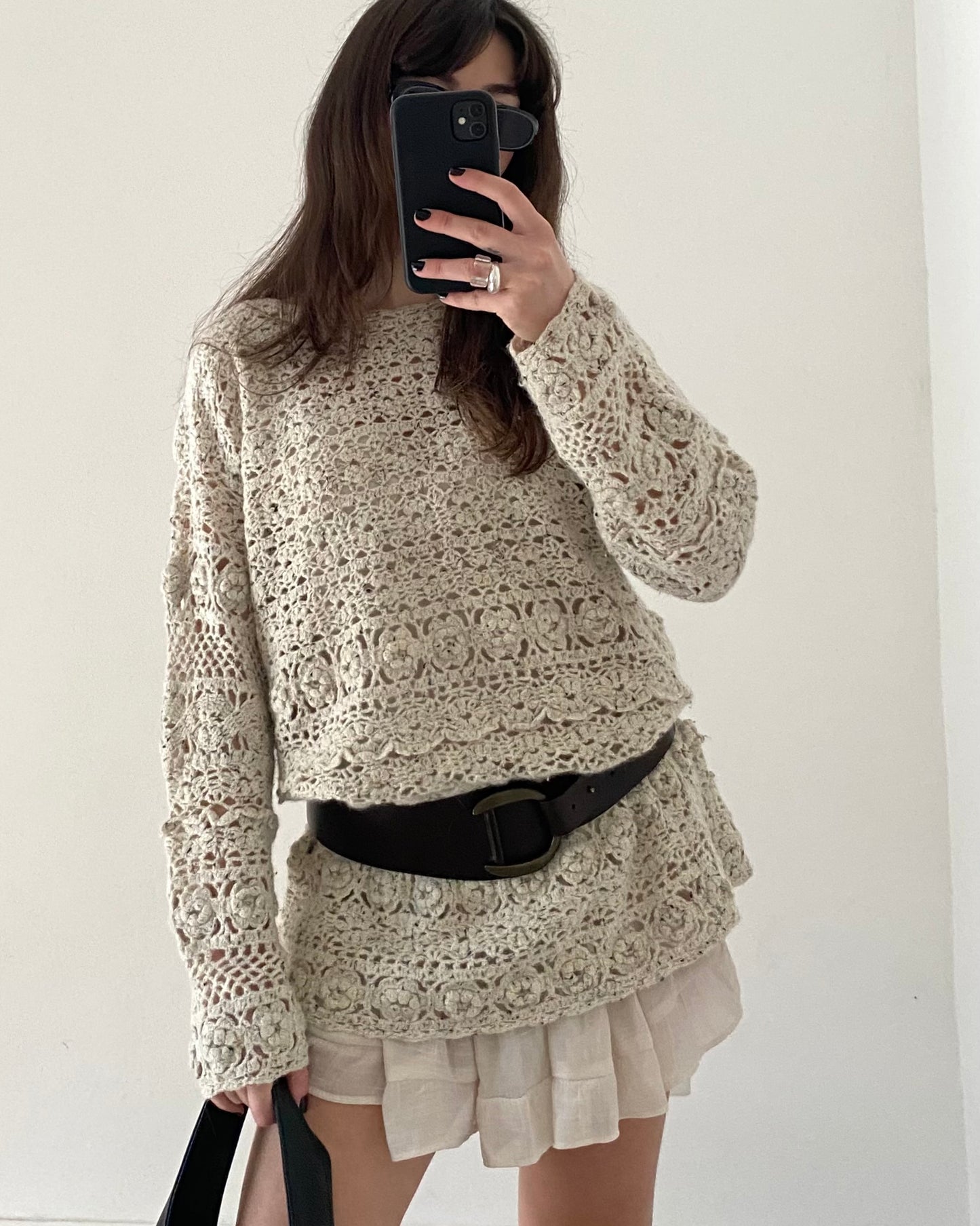 Openwork long knit jumper