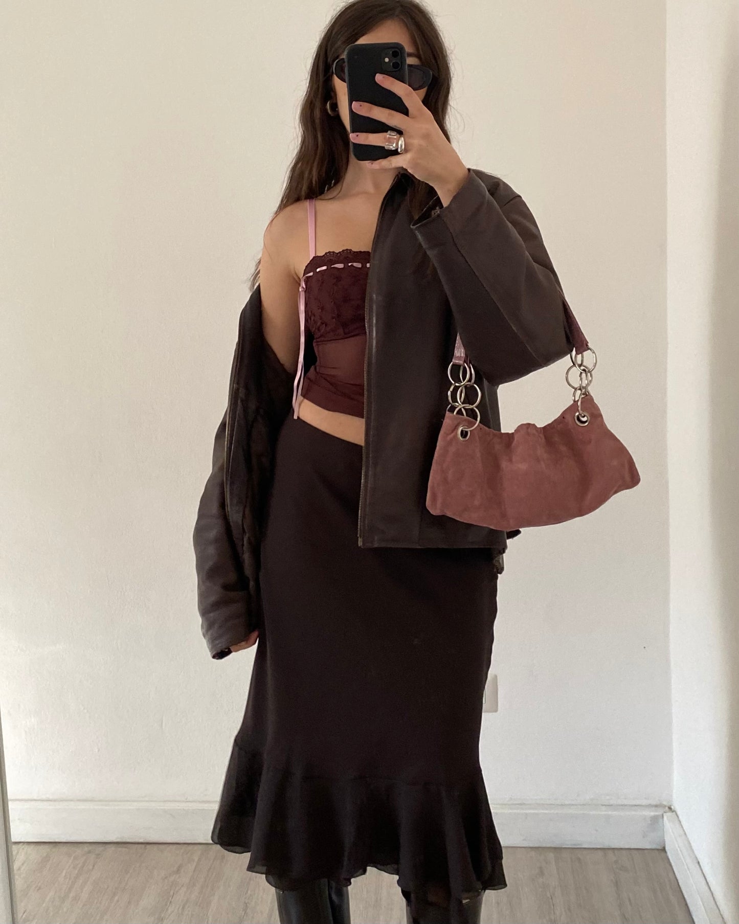 Sheer top with baby pink ribbon