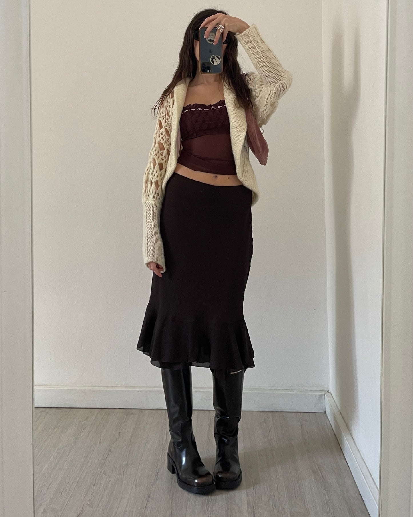 Openwork chunky wool cardigan