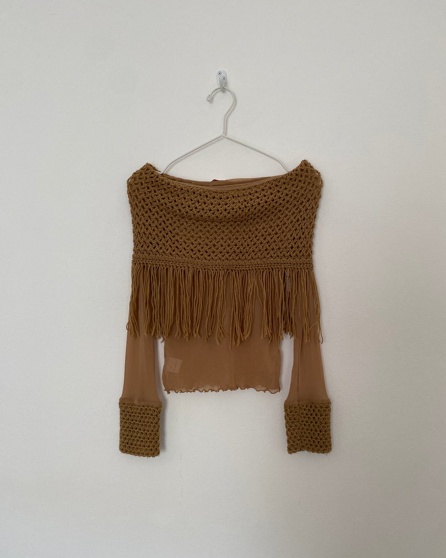 Sheer fringed micro mesh top