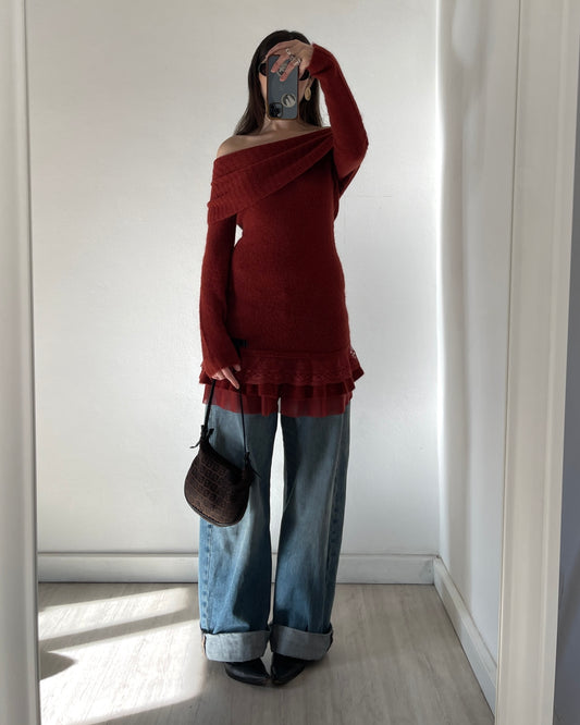 Knit dress with lace volants