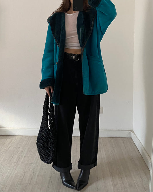 Teal shearling coat