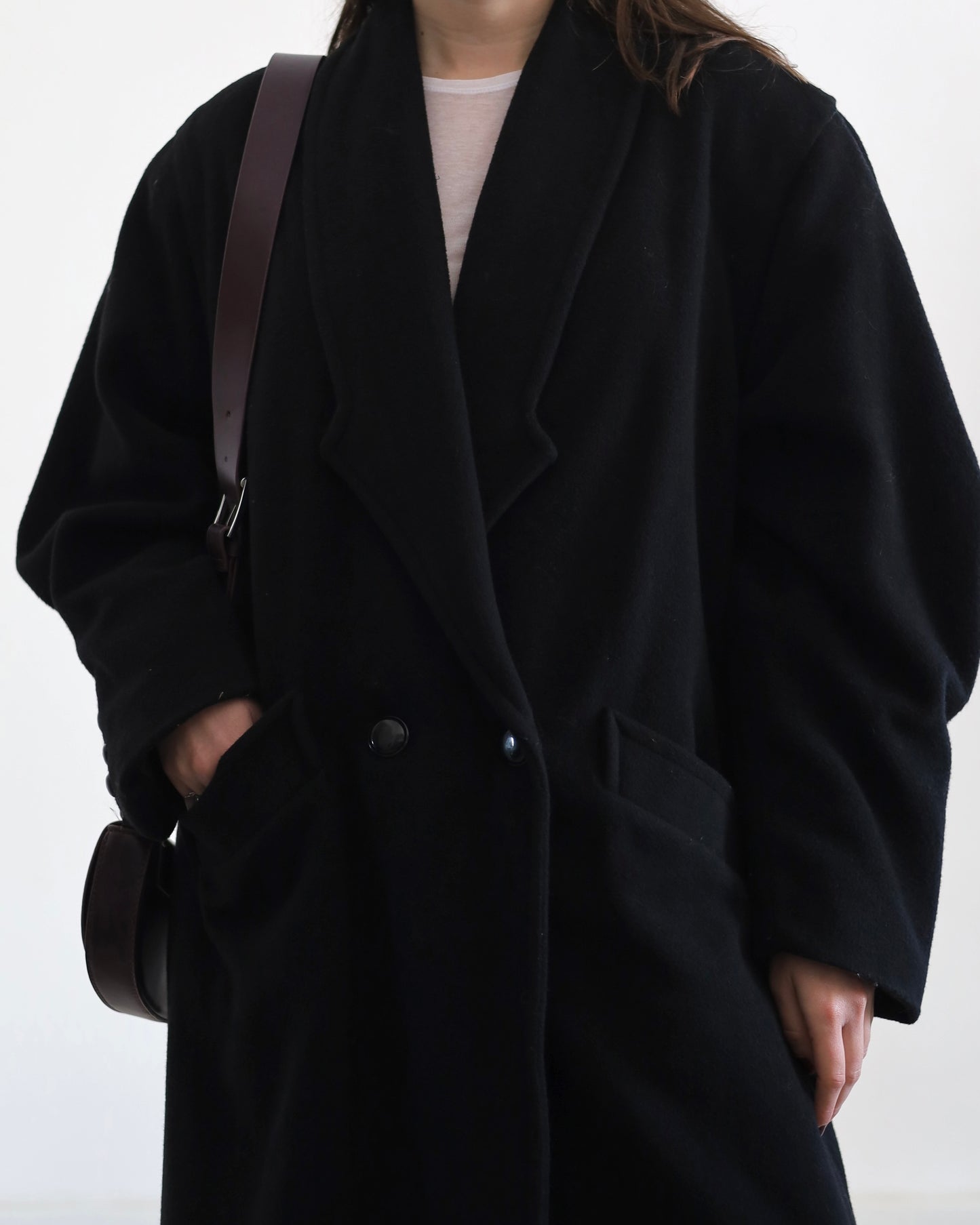 Wool double-breasted long coat