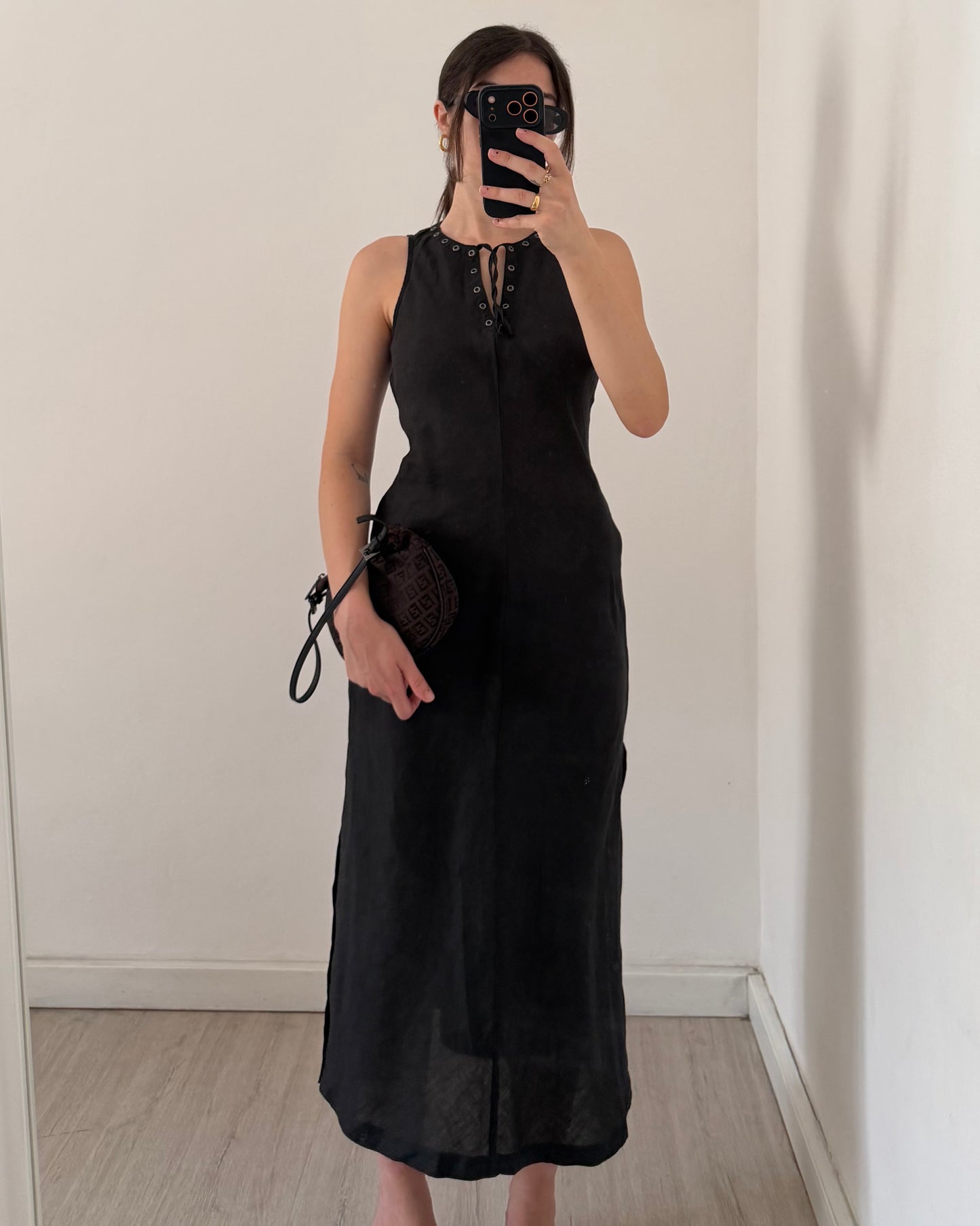 Studded long ramie dress