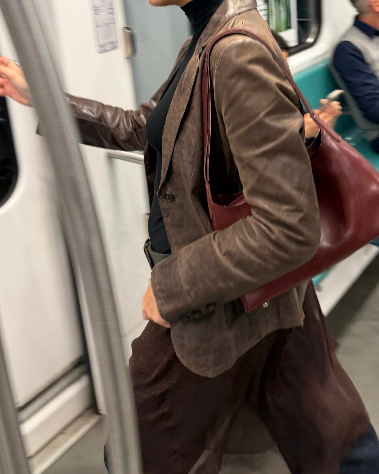 Brown distressed leather blazer jacket