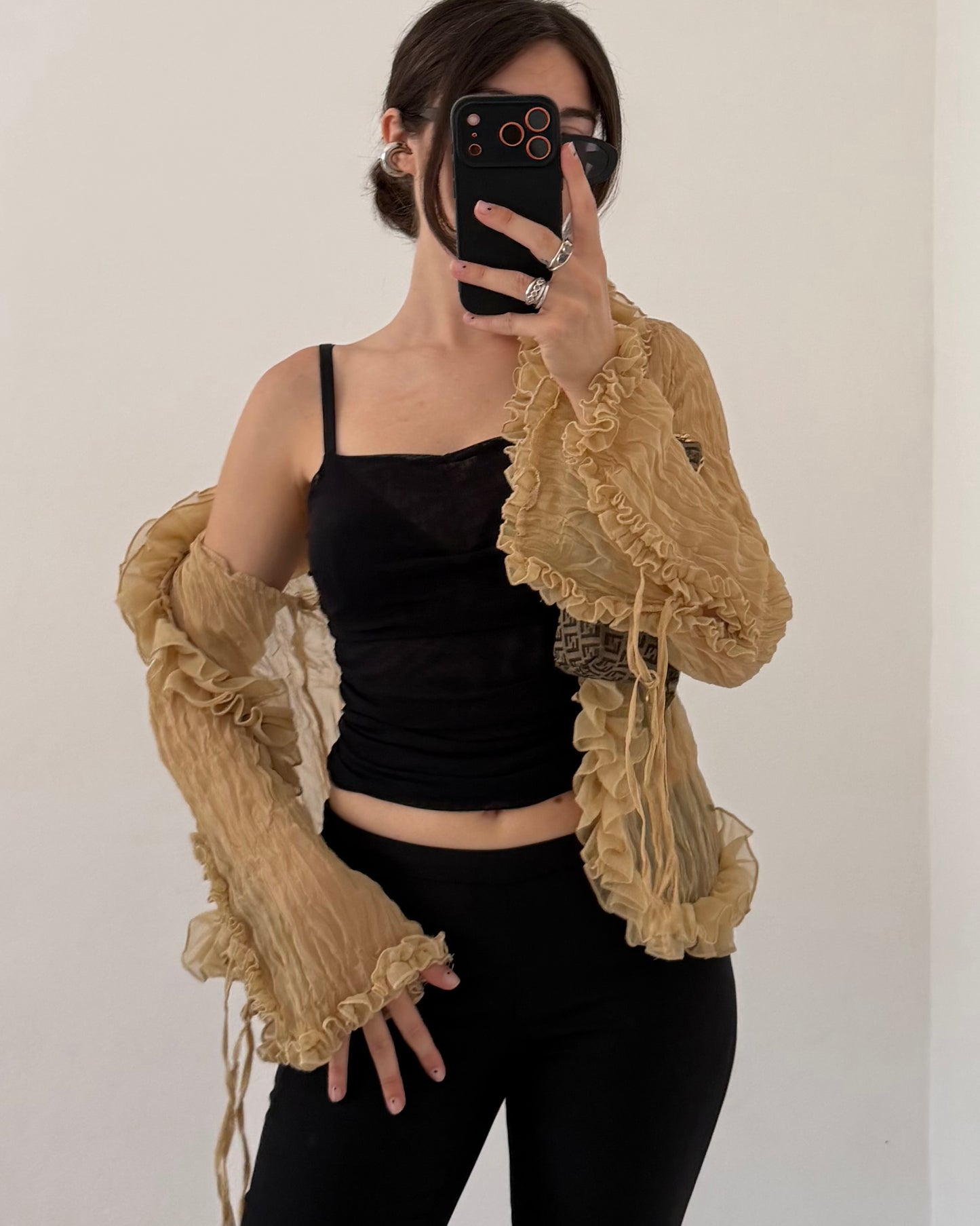 Crinkle sheer long sleeves top