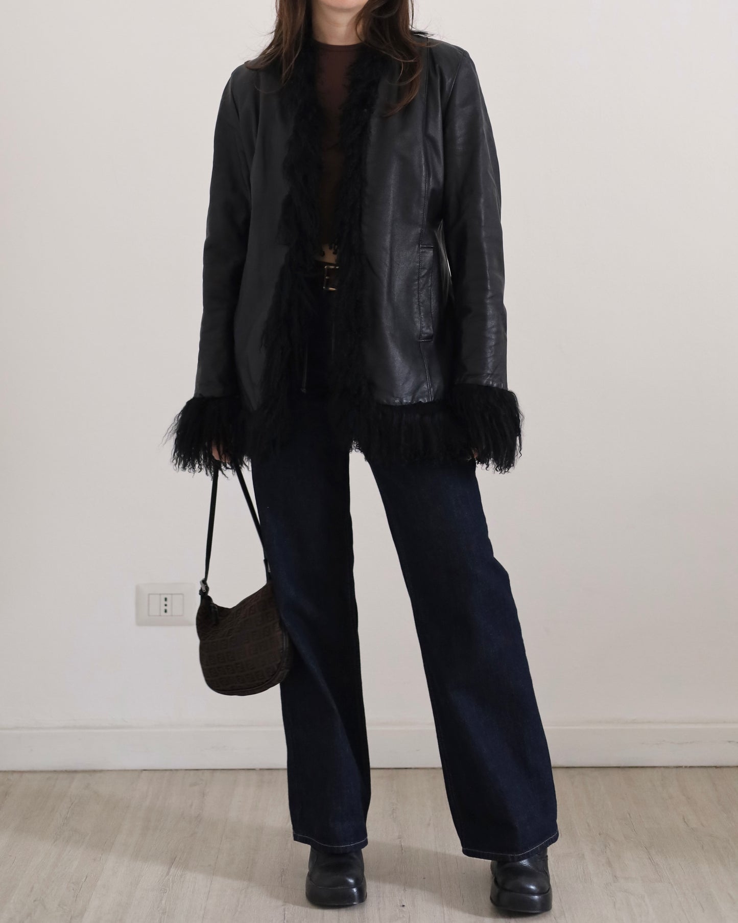 Black leather afghan jacket