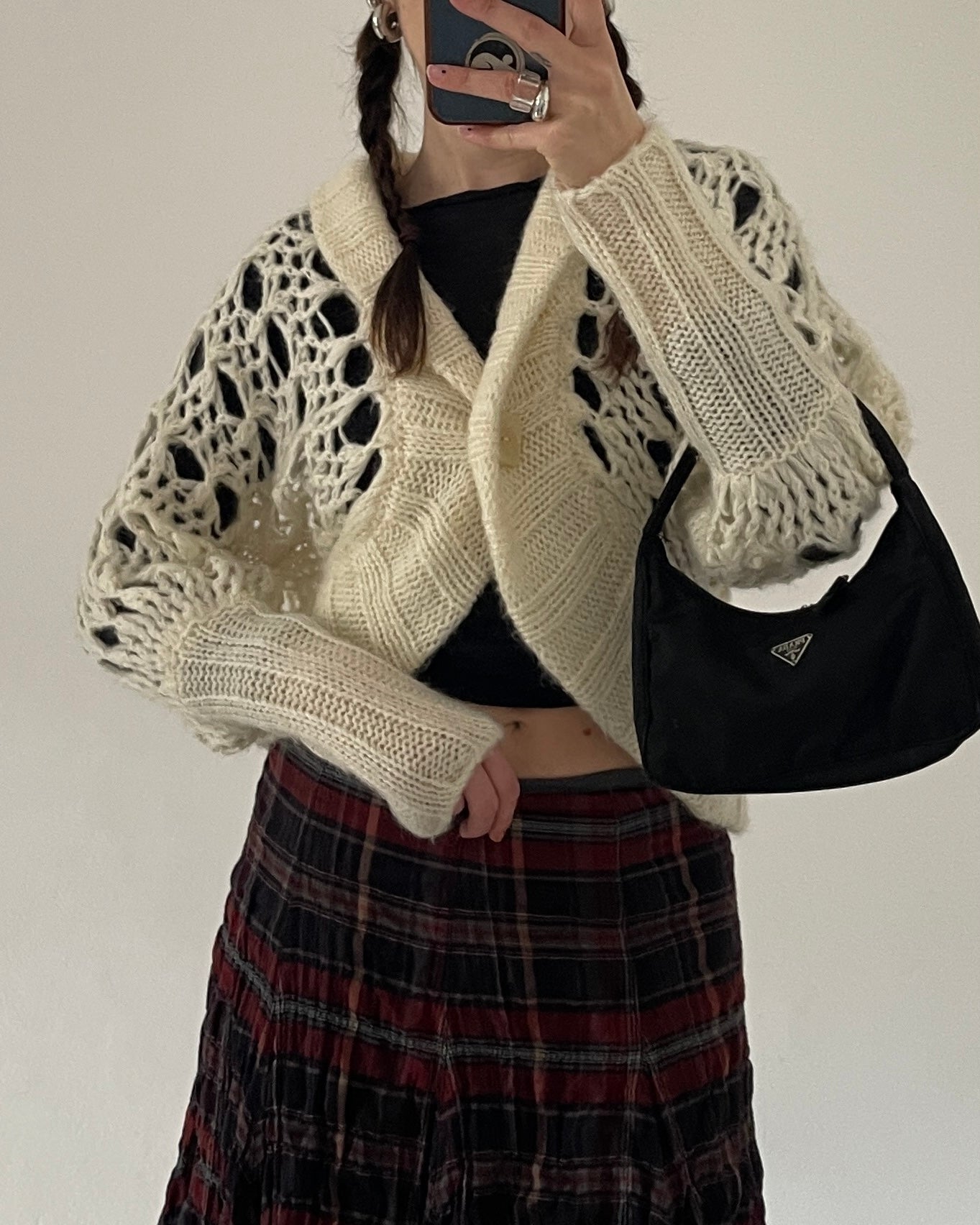 Openwork chunky wool cardigan