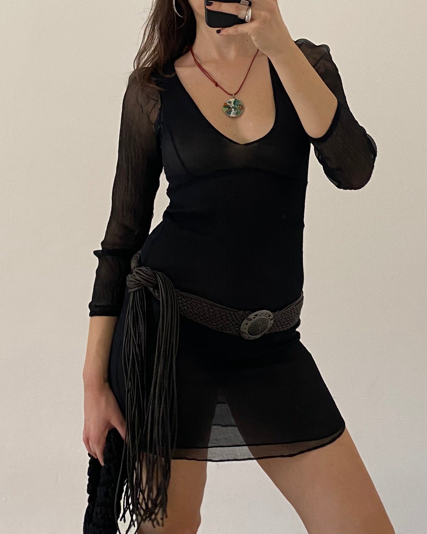 Silk embroidered mini dress