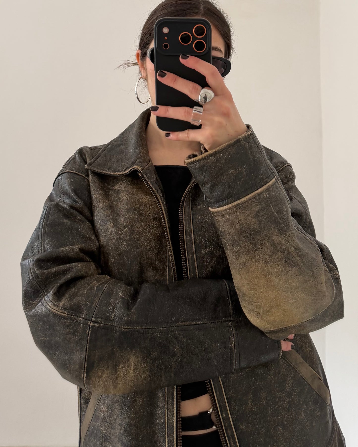 Brown distressed leather jacket