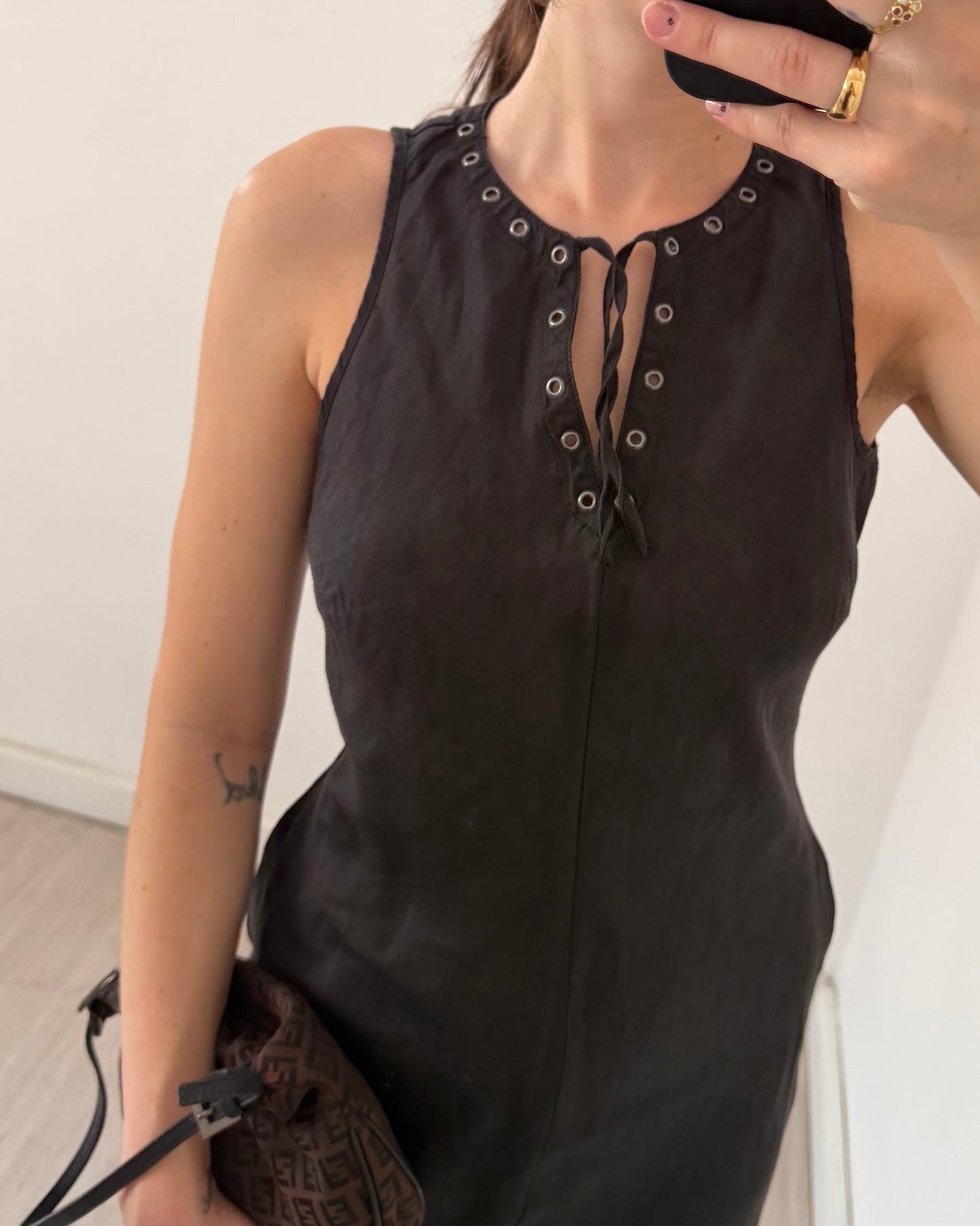 Studded long ramie dress