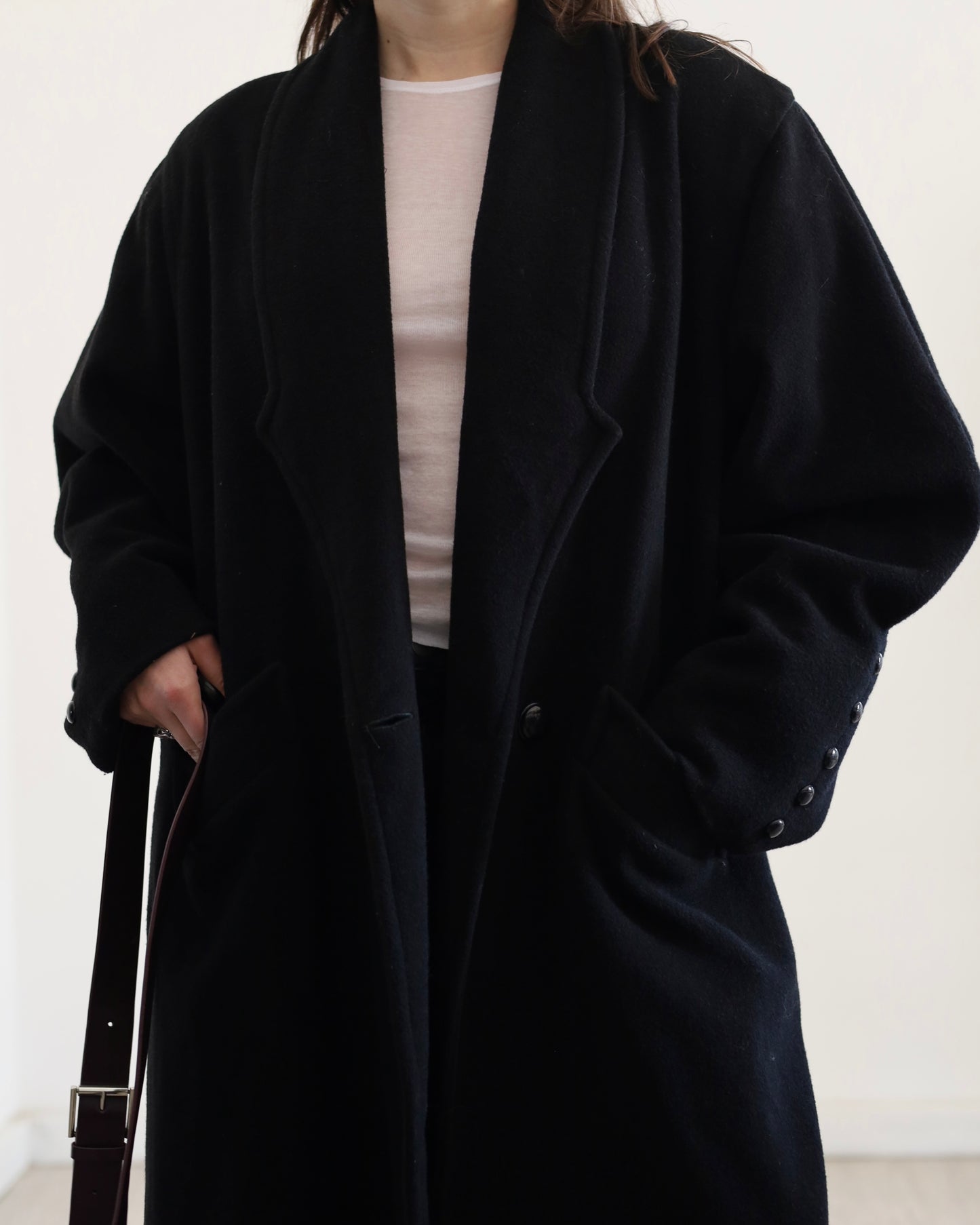 Wool double-breasted long coat