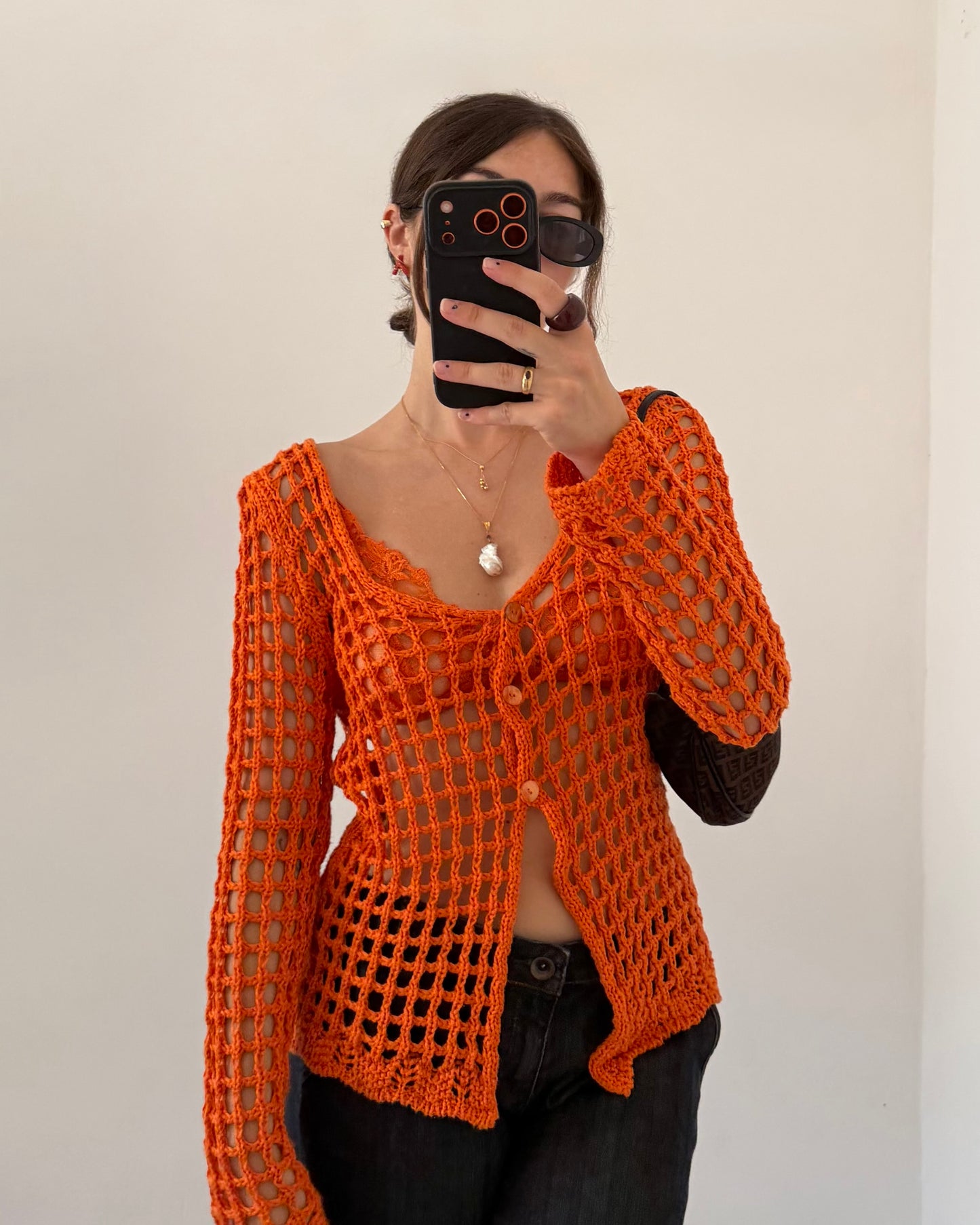 Crochet net cardigan