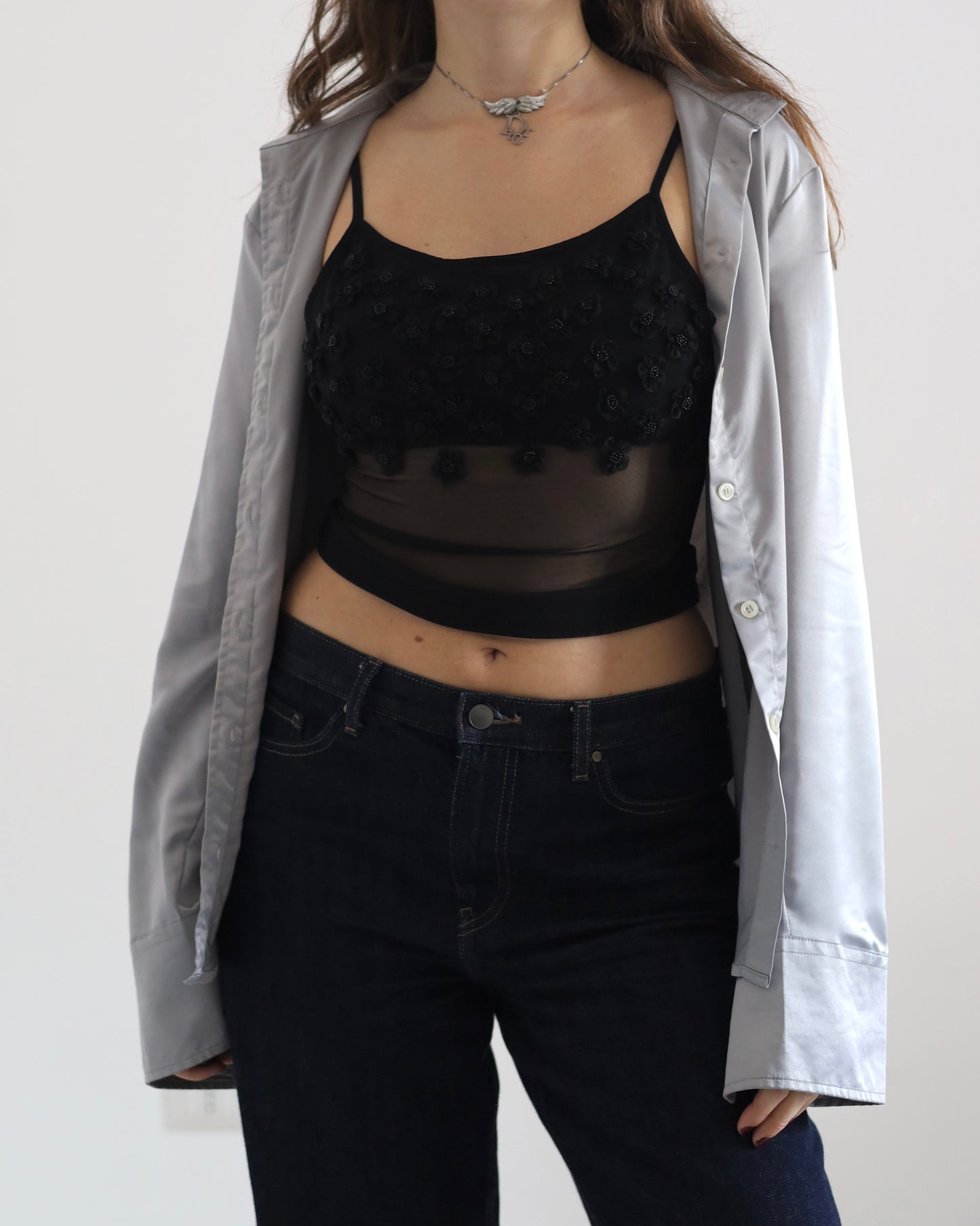 3-D flowers mesh top