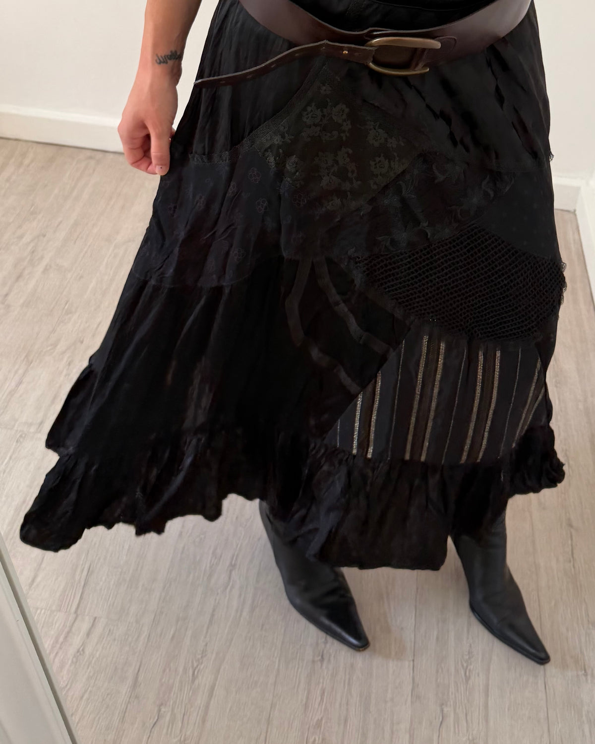 00s patchwork satin maxi skirt
