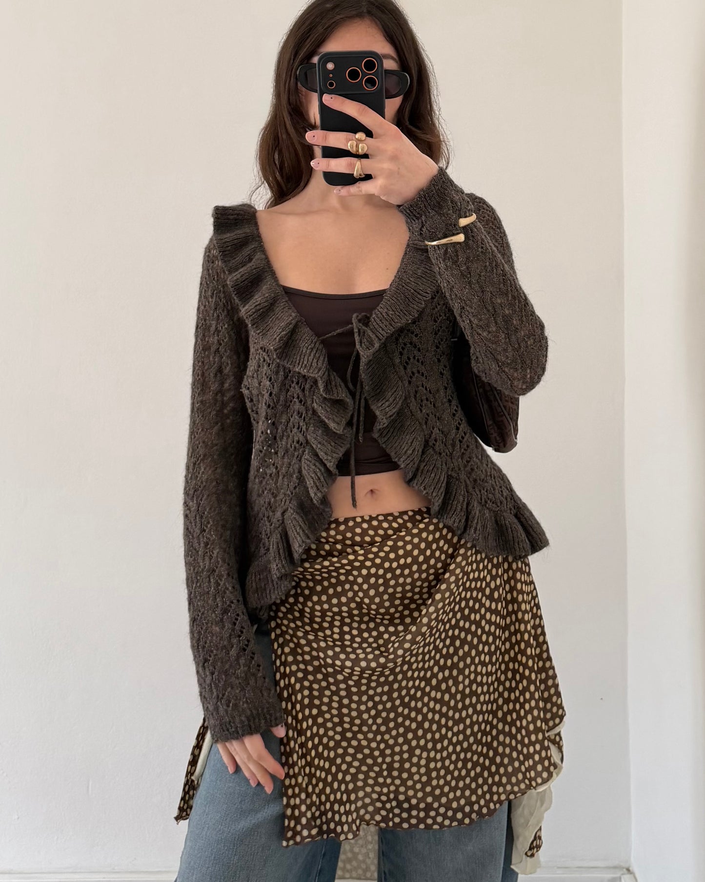 Wool cardigan with volants