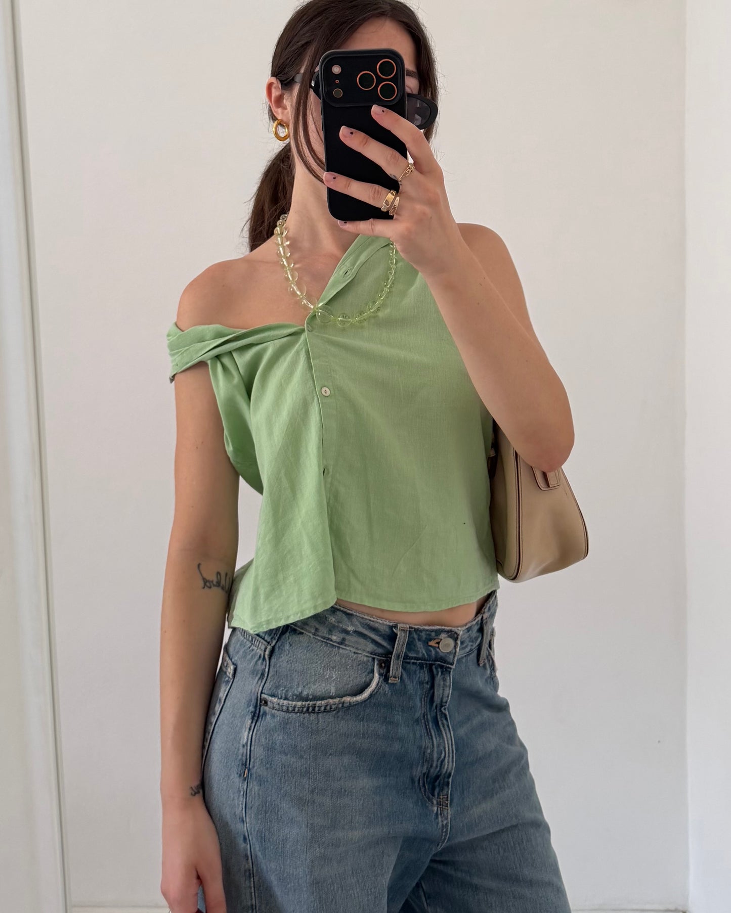 Green linen top