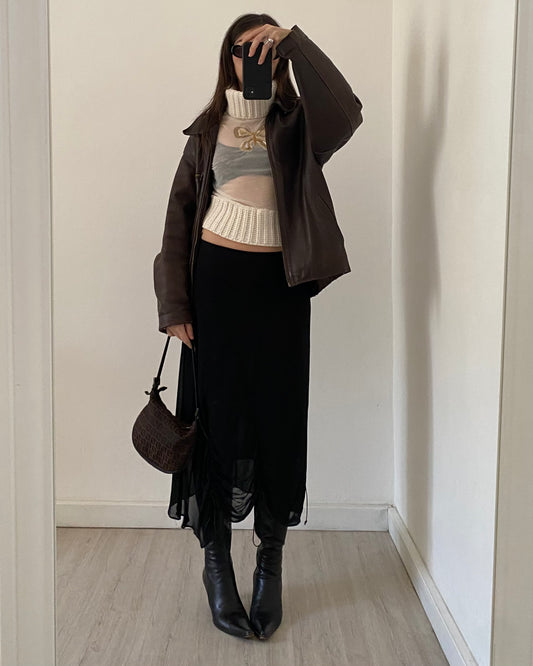 Sheer micro mesh turtleneck top