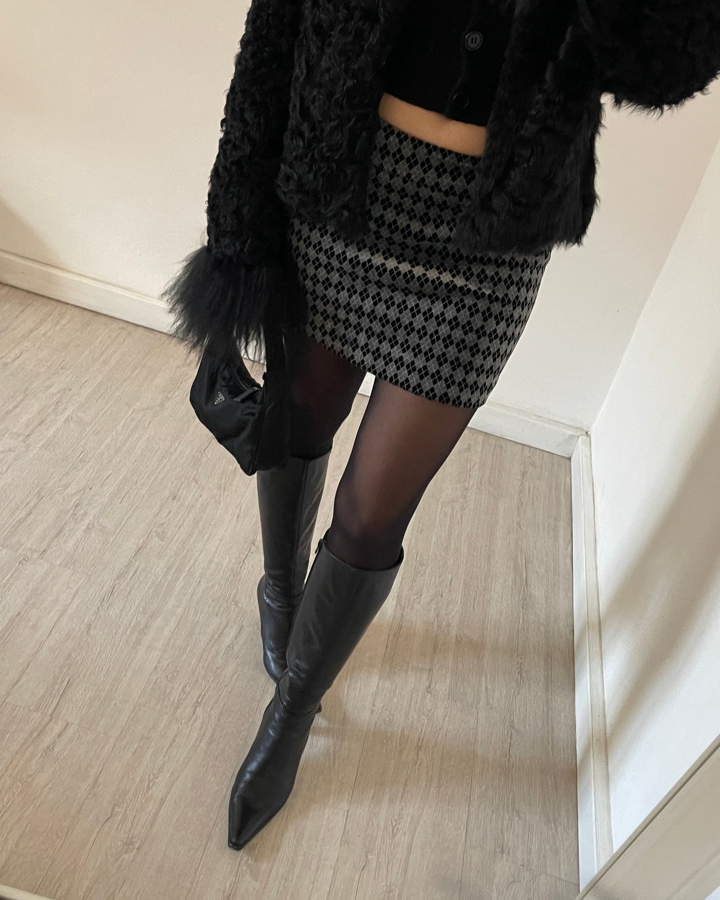 Velvet argyle mini skirt