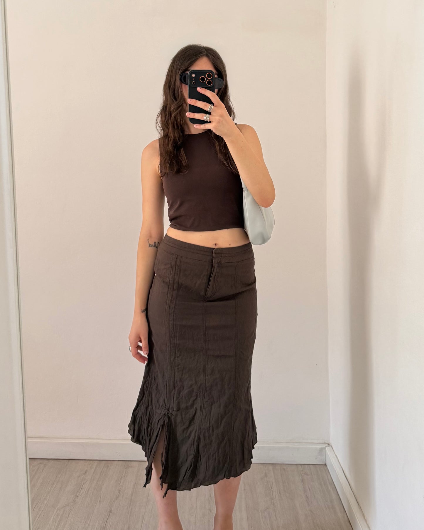 Crinkled midi skirt