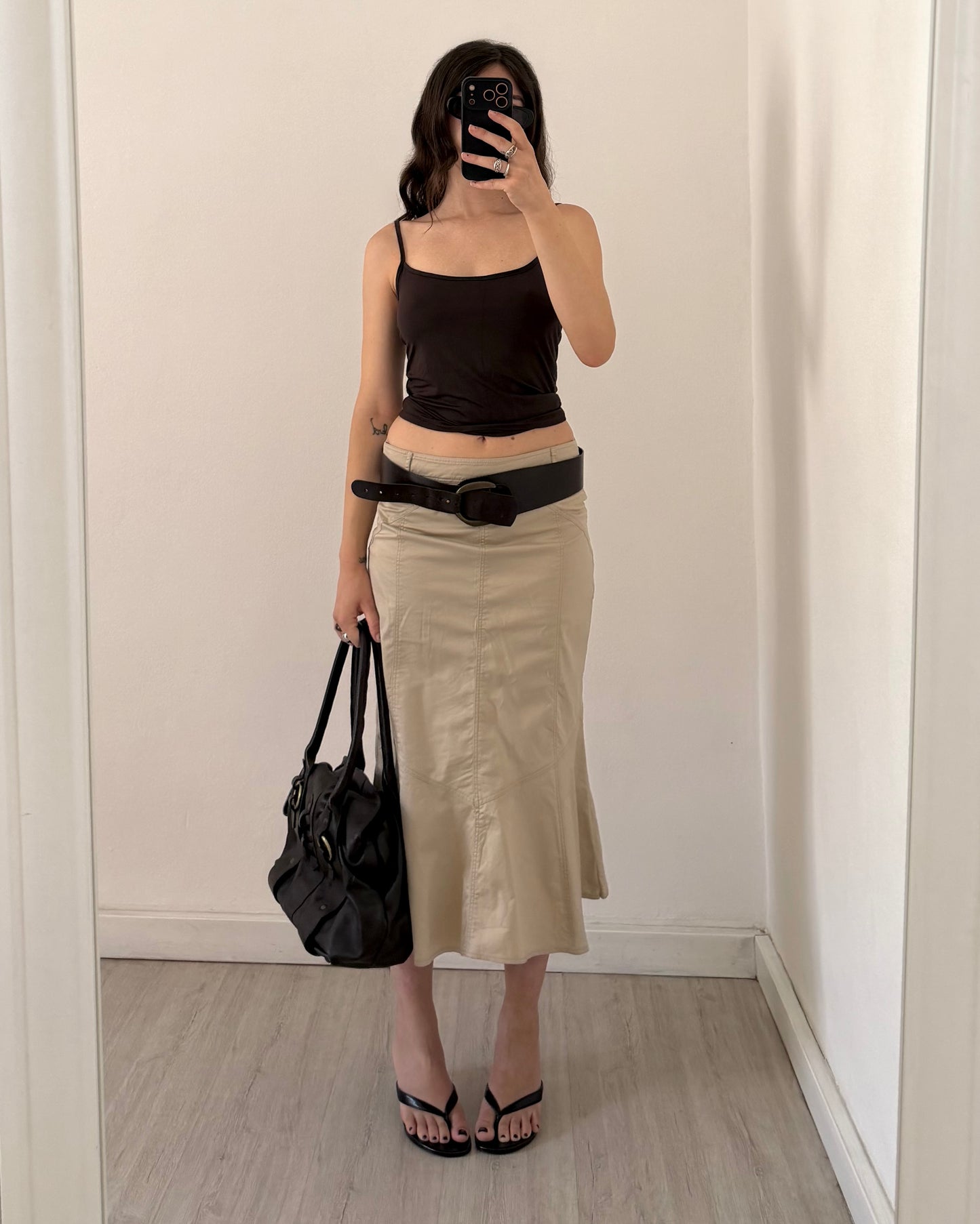 Beige cotton midi skirt