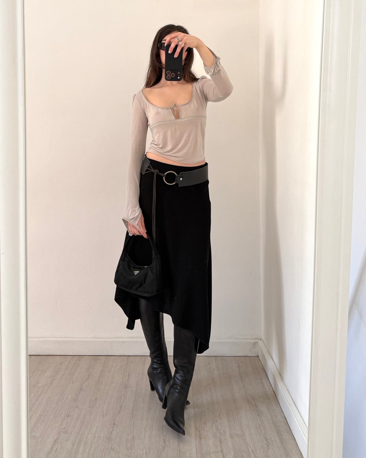 00s black asymmetric skirt