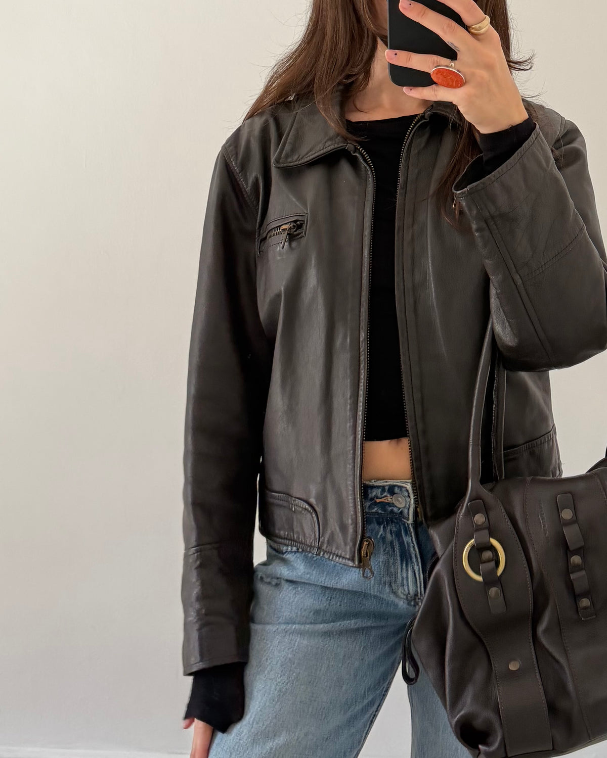 90s brown leather bomber jacket