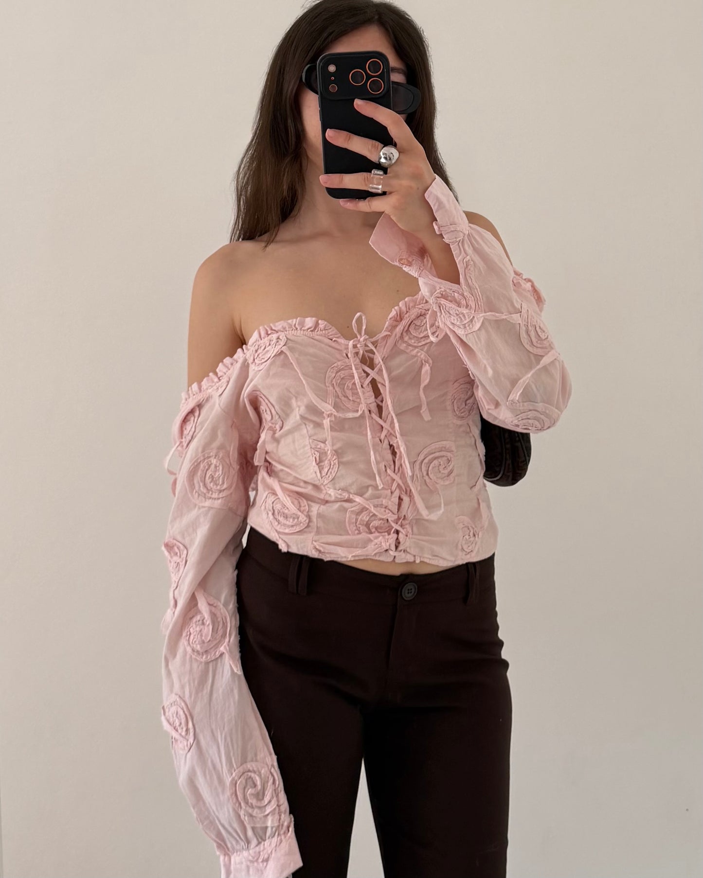 Embroidered baby pink shirt