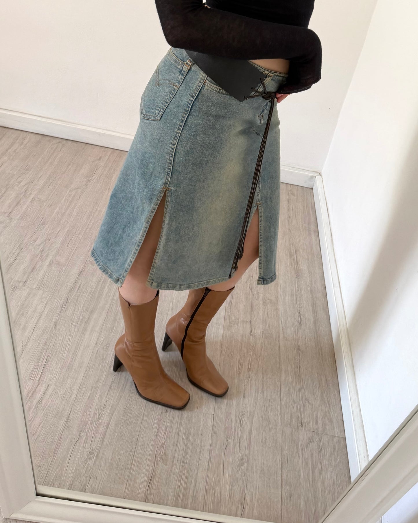 00s denim midi skirt