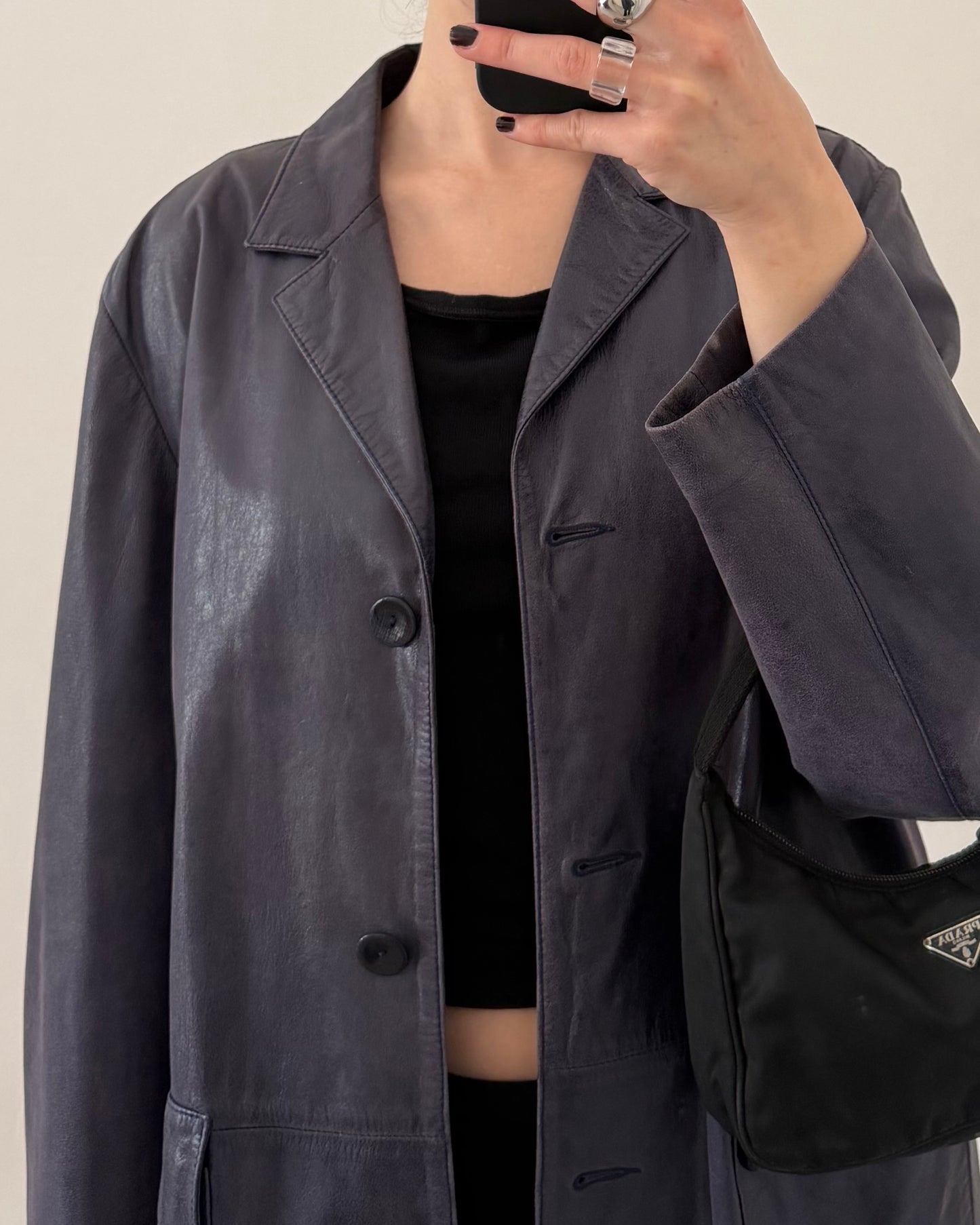 Midnight blue leather jacket