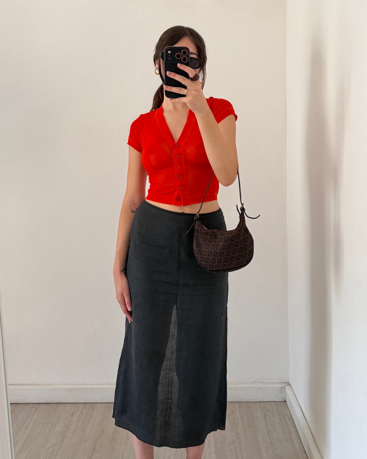 Linen midi skirt