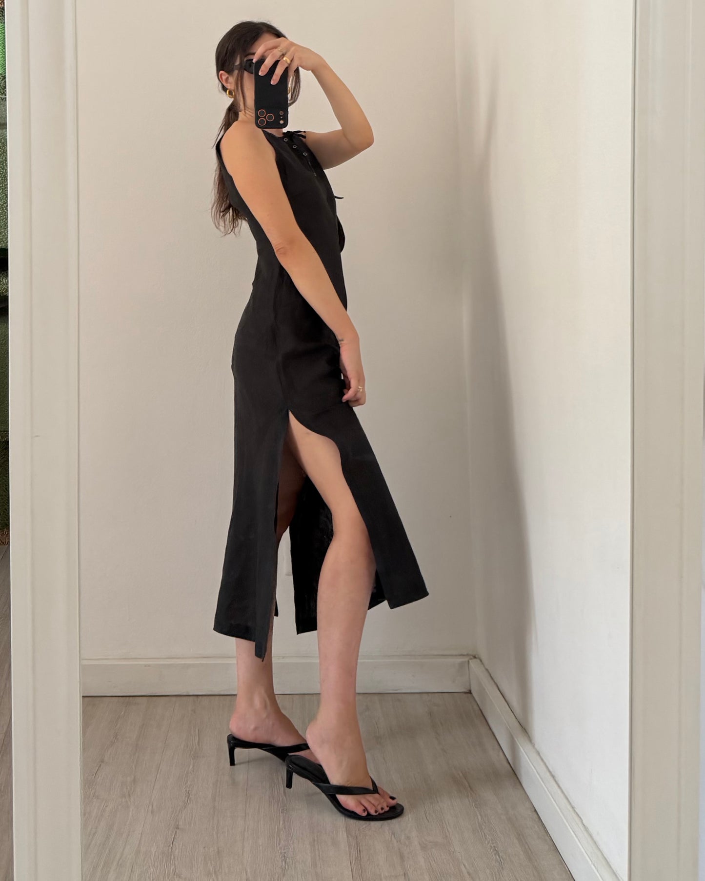 Studded long ramie dress
